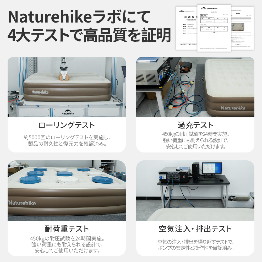 【新作】Naturehike Chenjing エアーベッド 内蔵電動ポンプ 25cm/38cm/45cm エアーマット キャンプ/防災/来客用 1/2/3 人用 蜂の巣構造 厚手 450kg 耐荷重
