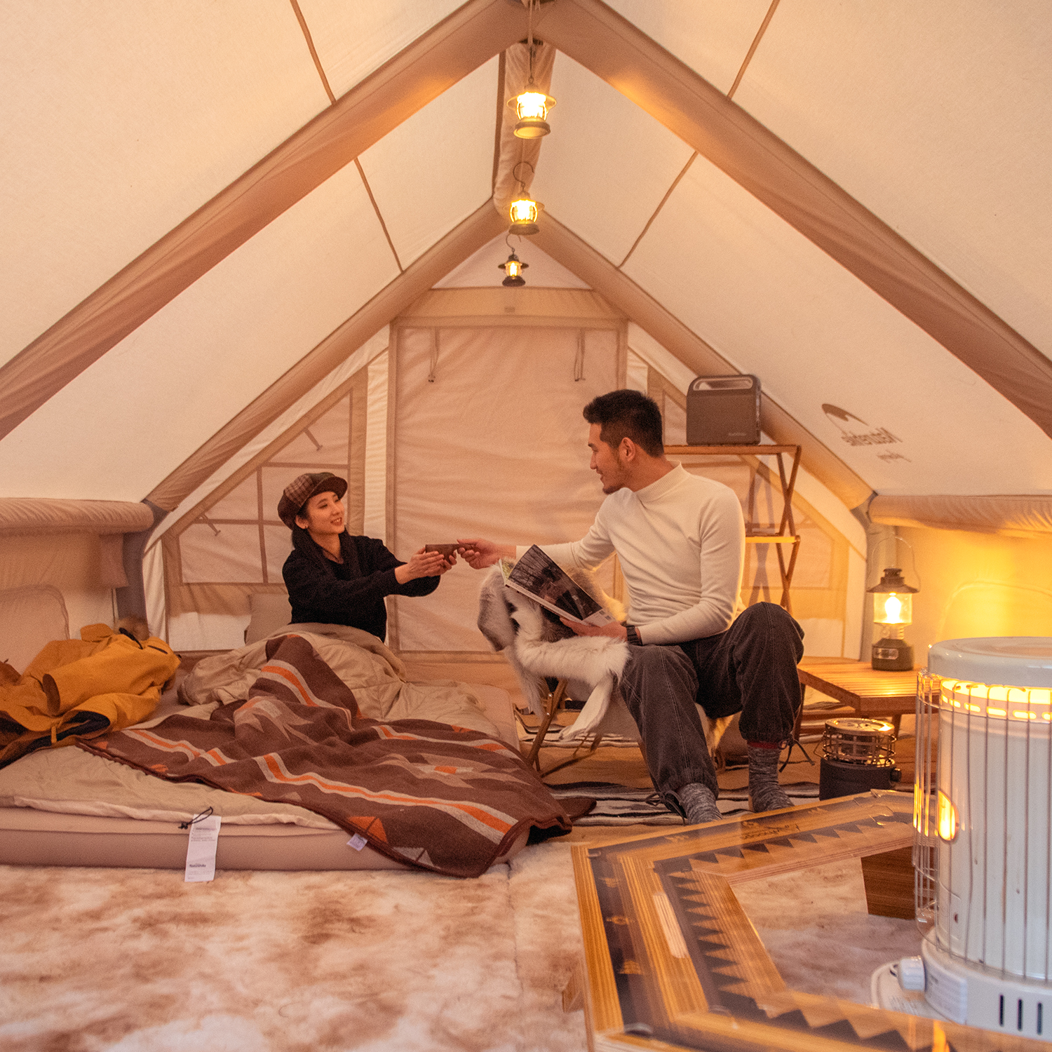 Naturehike Air12.0 エアーテント 綿布テント インフレータブルテント ロッジテント TC 通気 2~6人用 ２重層 空気入れ付き 自立式