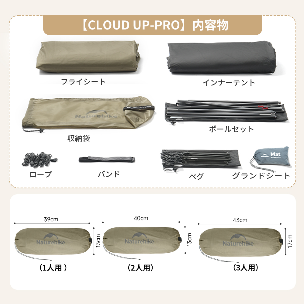 Naturehike Cloud up Pro＆UL テント超軽量 1/2/3人用 二重層 専用グランドシートあり プロフェッショナルテント