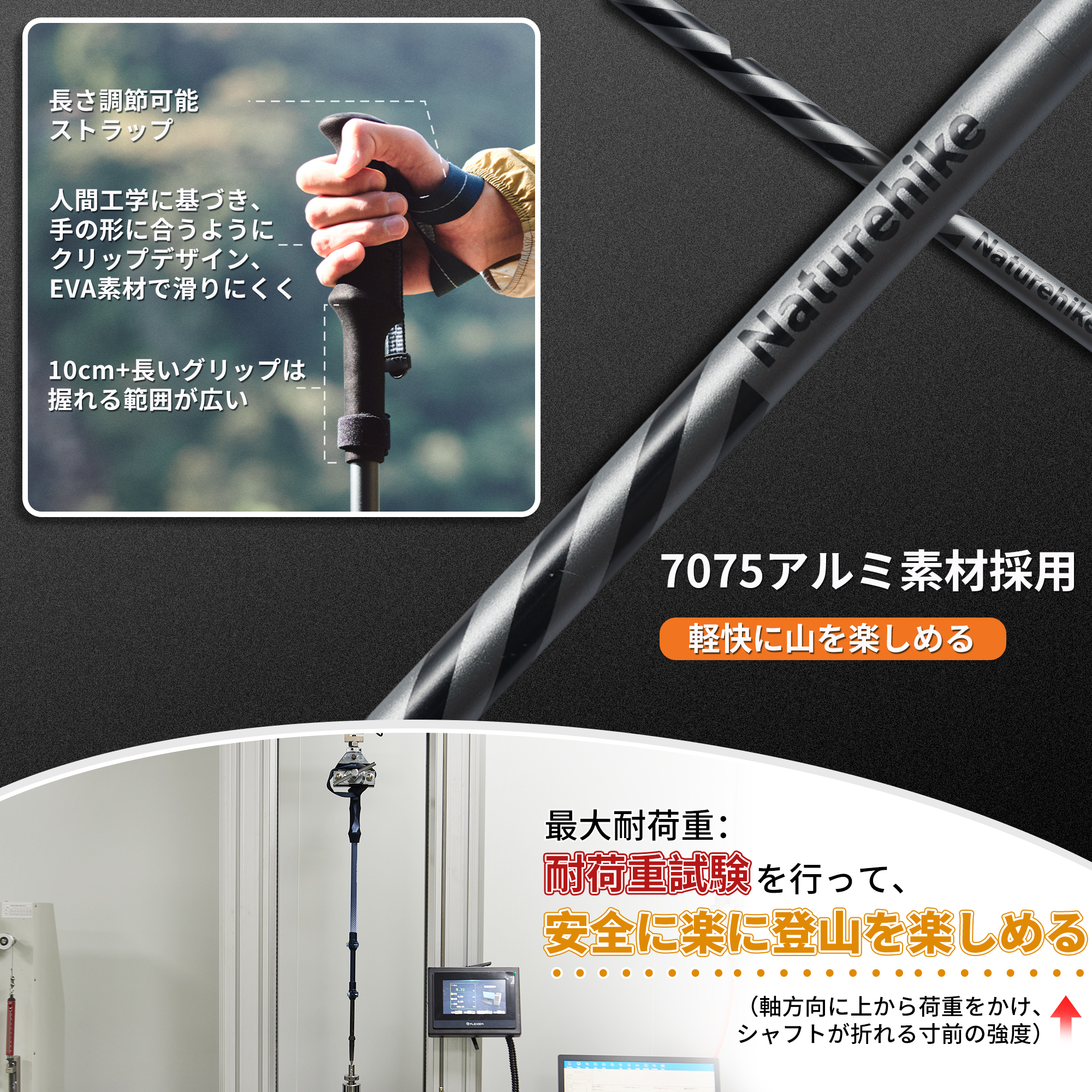 新作Naturehike 長風シリーズ トレッキングポール 折りたたみ式 2本セット 登山 ストック カーボン+アルミ 190g/本 ウォーキングポール 山登り