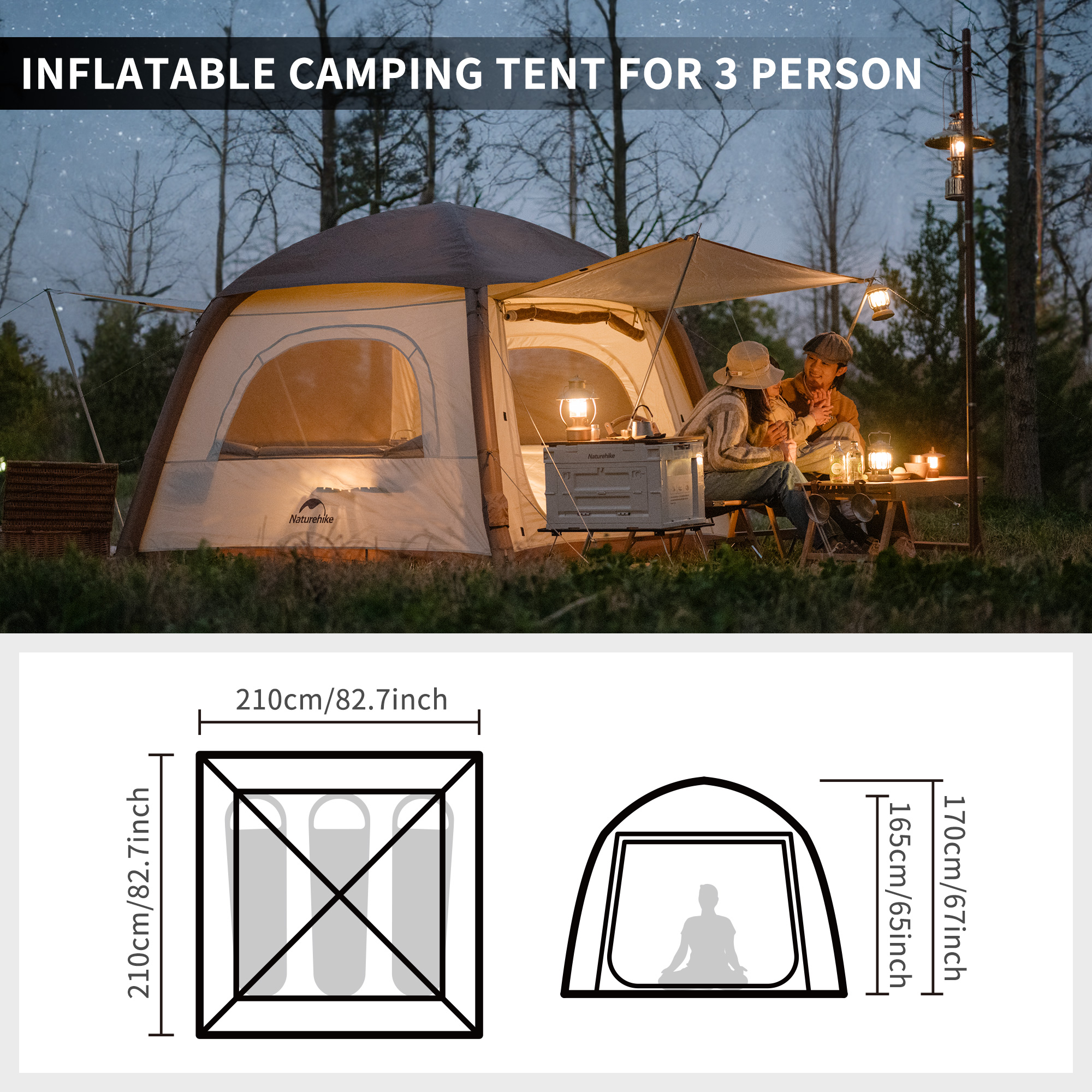 B2807インフレータブル テント エアーテント1〜3人用防水 組立簡単