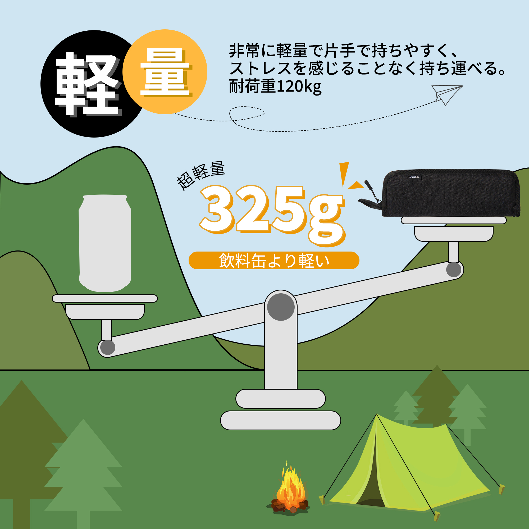 Naturehike XL01 折りたたみ椅子 アウトドアチェア 超軽量 耐荷重75kg キャンプ椅子 コンパクト イス 収納バッグ付
