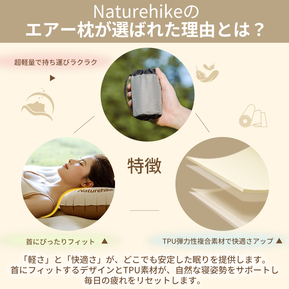  Naturehike TPU エアー枕 キャンプ 枕 ピロー 携帯枕 空気枕 エアーピロー