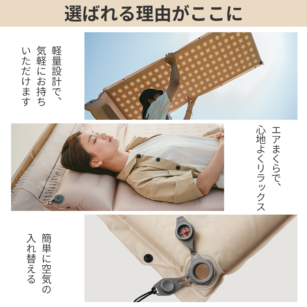 新作Naturehike Dシリーズ エアーマット インフレーター 自動膨張 コンパクト 革新内部構造 厚手6cm キャンプ用 キャンプマット 無限連結可能 耐水加工 超軽量