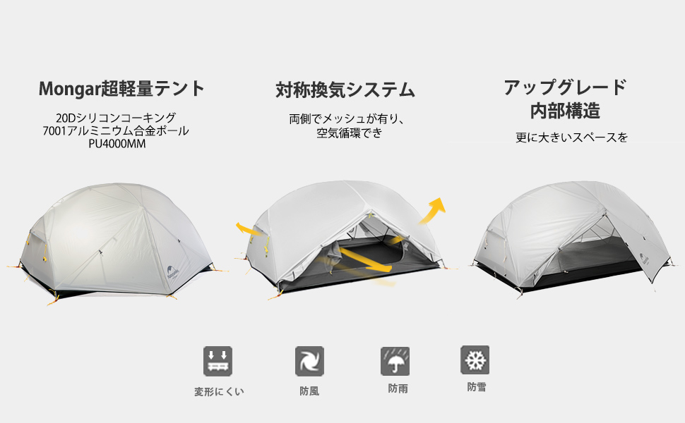 Naturehike Mongar 2人用 ドーム テント 軽量 アウトドア 専用グランド 