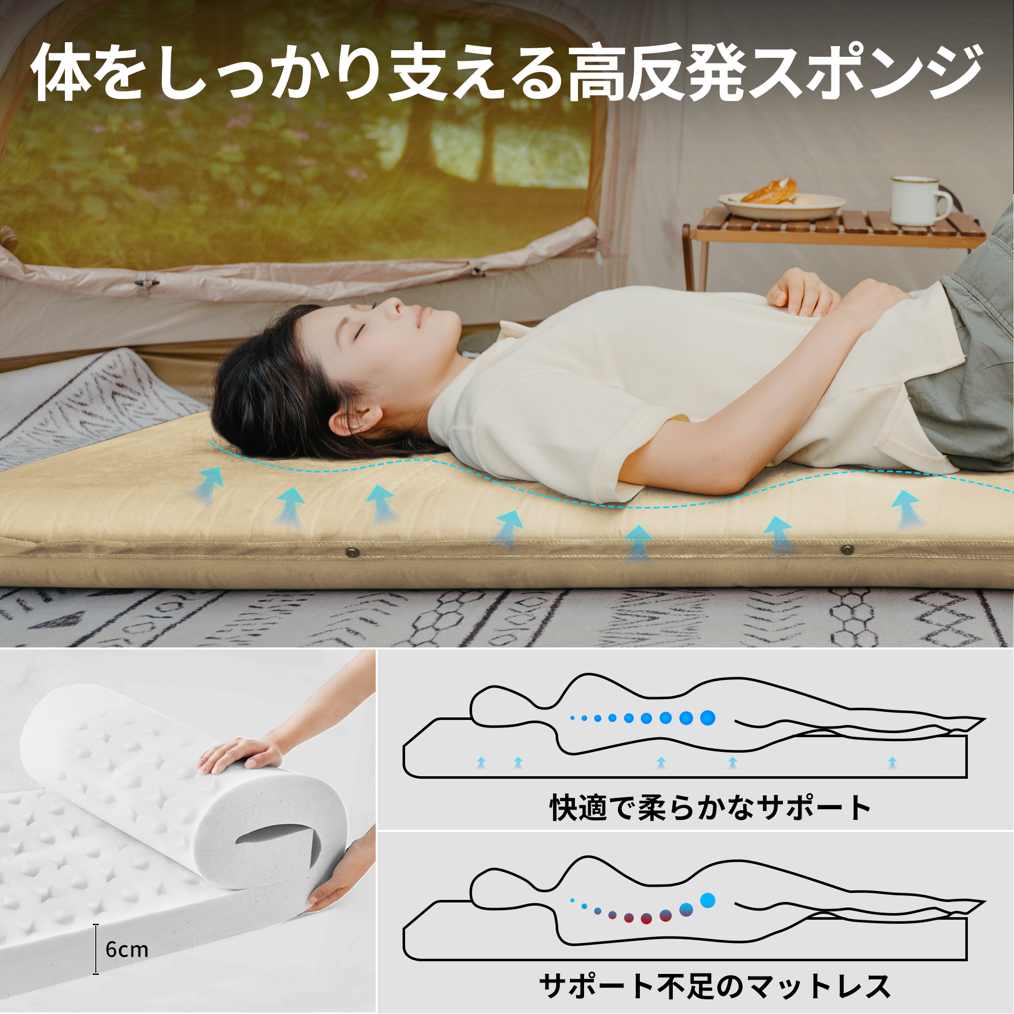 新作Naturehike Dシリーズ エアーマット 自動膨張 コンパクト 革新内部構造 厚手6cm キャンプ用 キャンプマット 無限連結可能 耐水加工 インフレーター 超軽量