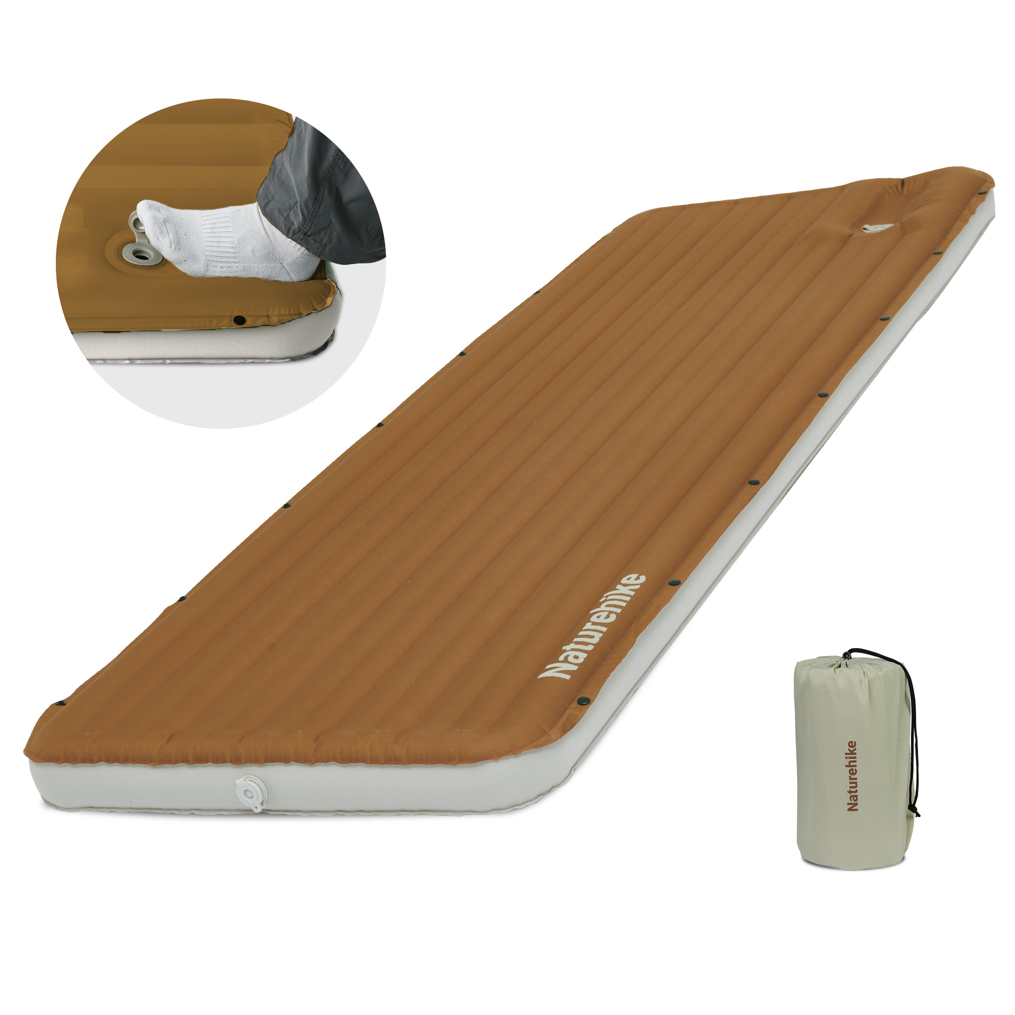 新作Naturehike Libamboo エアーマット キャンプマット 足踏み式 エアバッグ式 空気入れ 9.5cm厚さ 無限連結可能 TPU 耐久性 インフレータブルバッグ付き