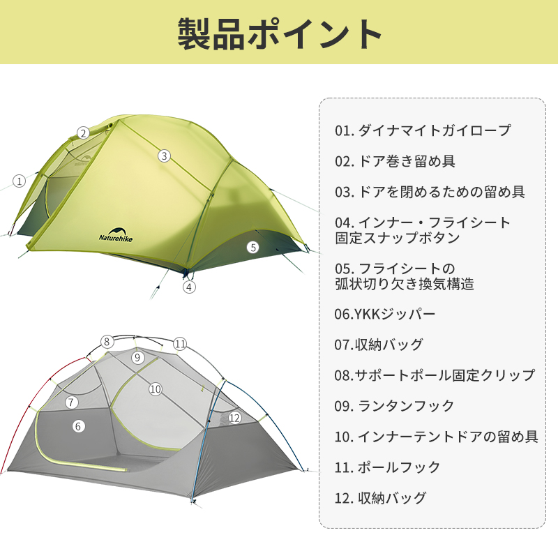 【新作】Naturehike Star River EXT テント 2人用 軽量 アウトドア 二重層 専用グランドシート付 耐水圧PU3000+mm ドームテント