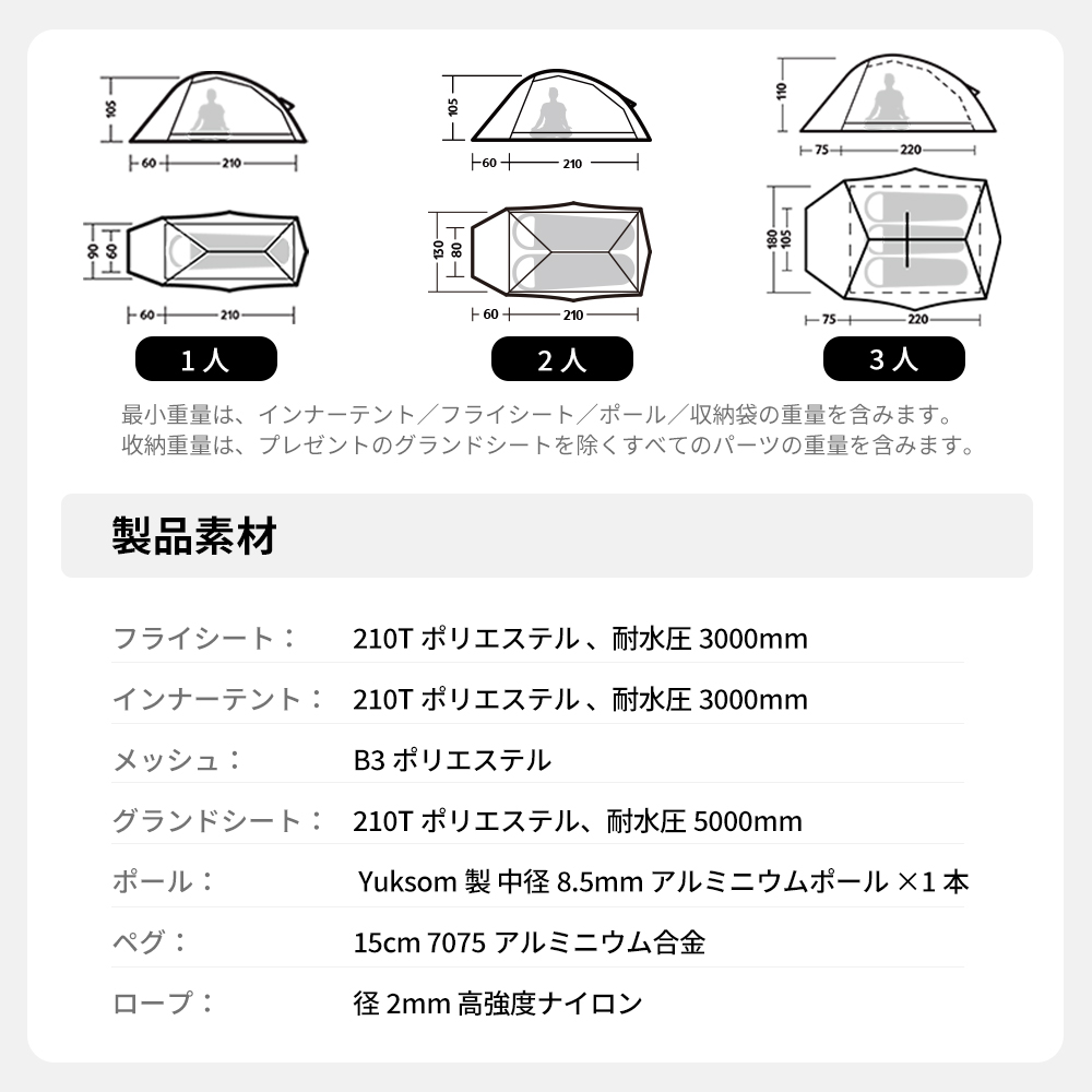 新作予約販売 Naturehike Cloud up Base 超軽量テント 1/2/3人用 二重層 プロフェッショナルテント