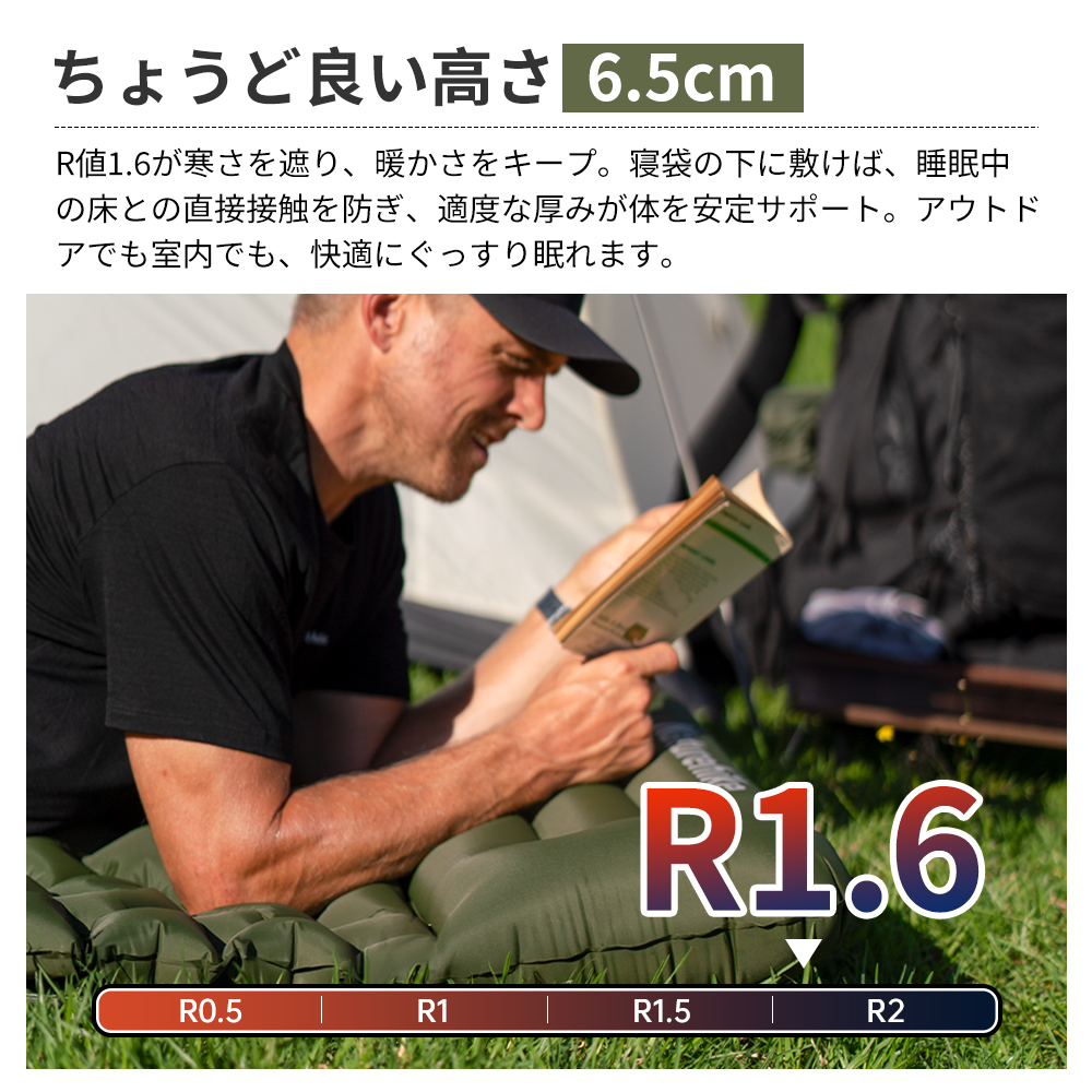Naturehike FC01 キャンプ マット 足踏み式 エアマット コンパクト 枕付き 6.5cm 厚 断熱 