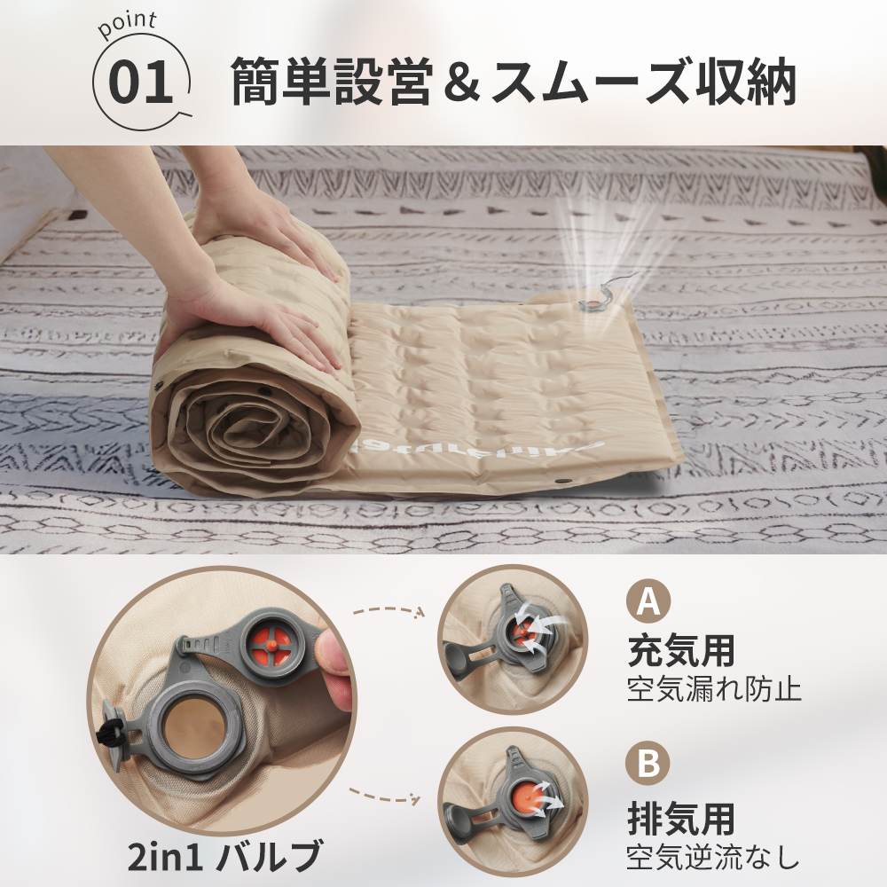 新作Naturehike Dシリーズ エアーマット インフレーター 自動膨張 コンパクト 革新内部構造 厚手6cm キャンプ用 キャンプマット 無限連結可能 耐水加工 超軽量