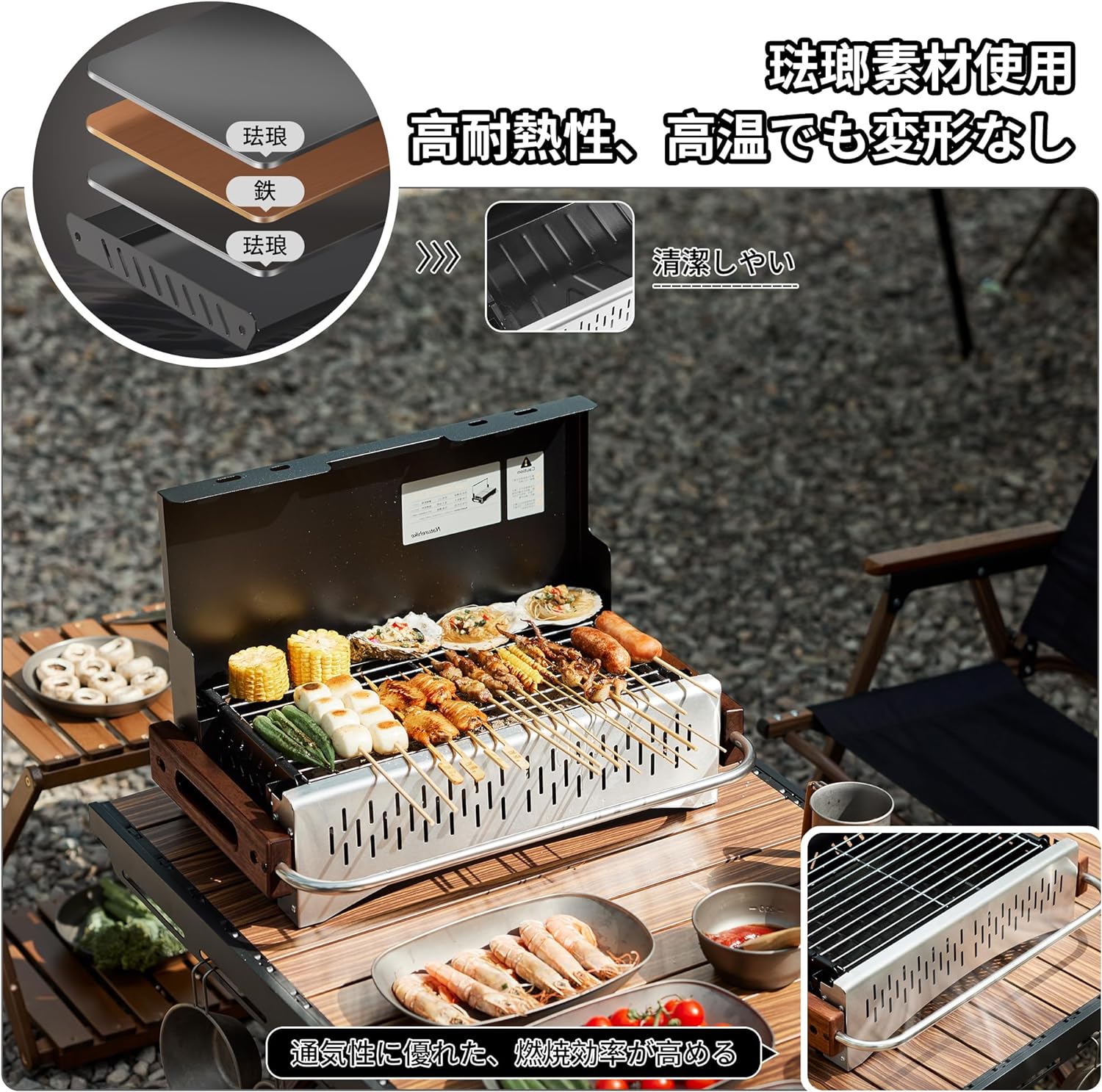 Naturehike バーベキュー コンロ 卓上 キャンプ テーブルトップグリル 2～4人用 焼き網付き