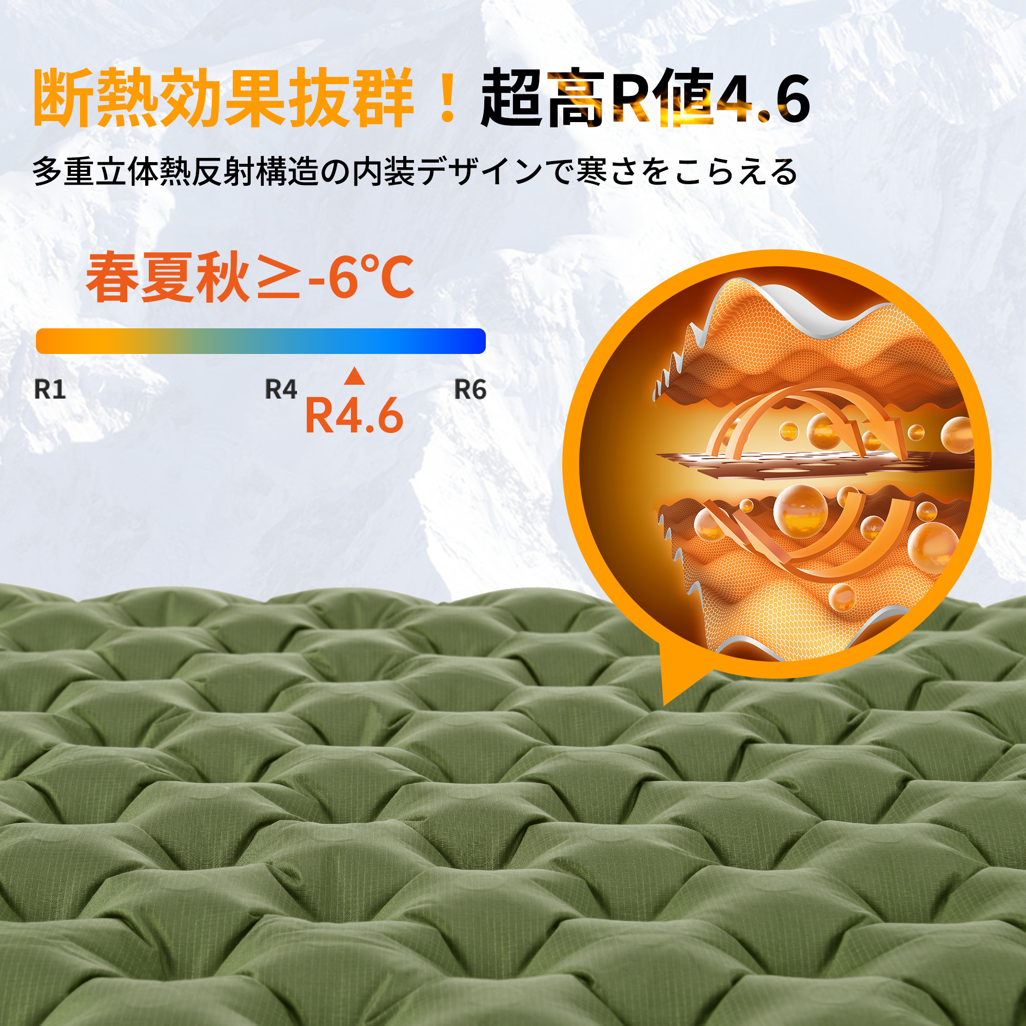 Naturehike 高R値 超軽量 R5.8 エアーマット R4.6 連結可能 厚手