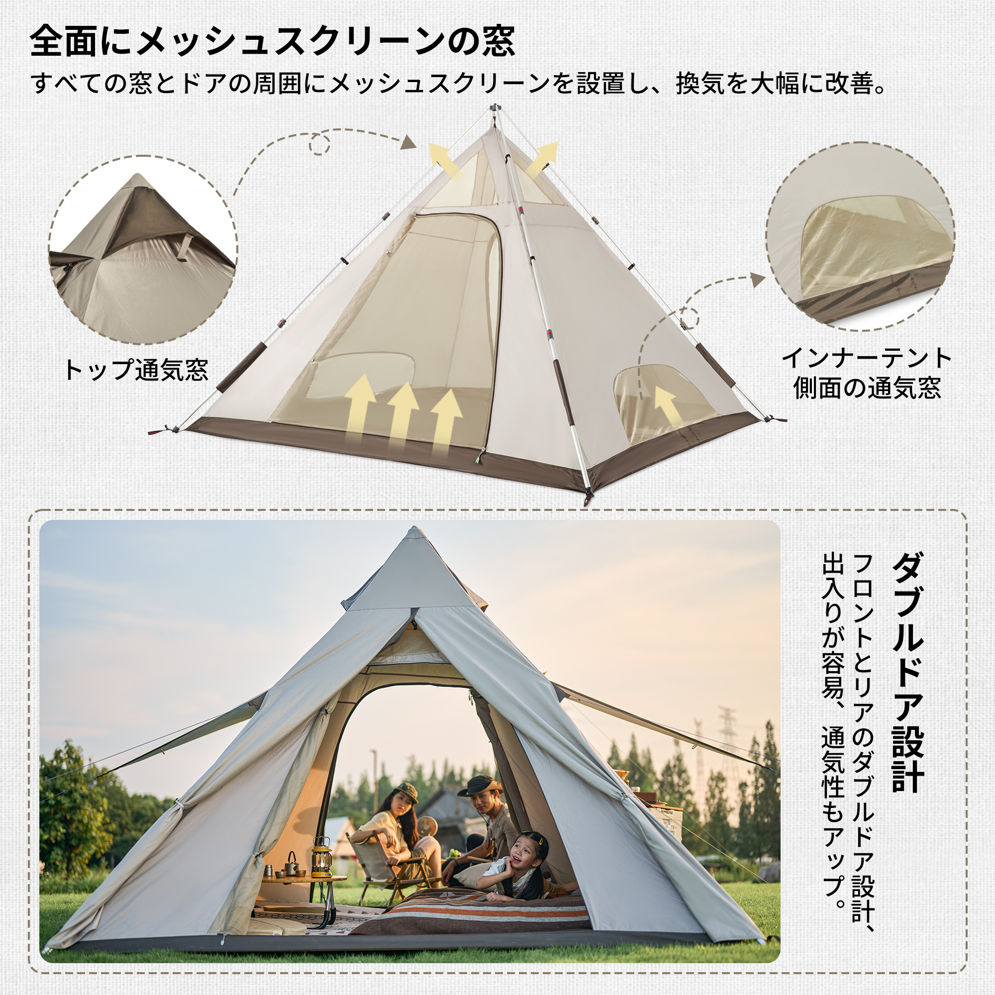 Naturehike ワンタッチ テント 2~4人用 広いスペース スカート付き 耐水圧2000㎜ 日焼けUPF50 +