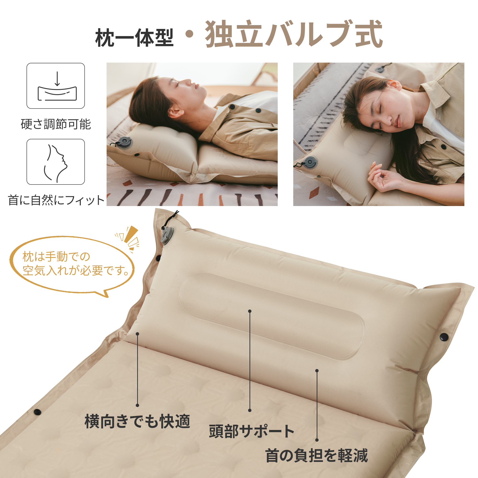 新作Naturehike Dシリーズ エアーマット 自動膨張 コンパクト 革新内部構造 厚手6cm キャンプ用 キャンプマット 無限連結可能 耐水加工 インフレーター 超軽量