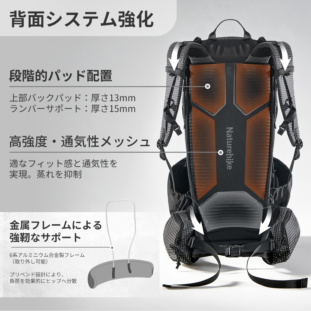 Naturehike Rock2.0 ハイキングバッグ バッグ バックパック 登山 リュック ハイキング リュックサック 40L+5L 60L+５L