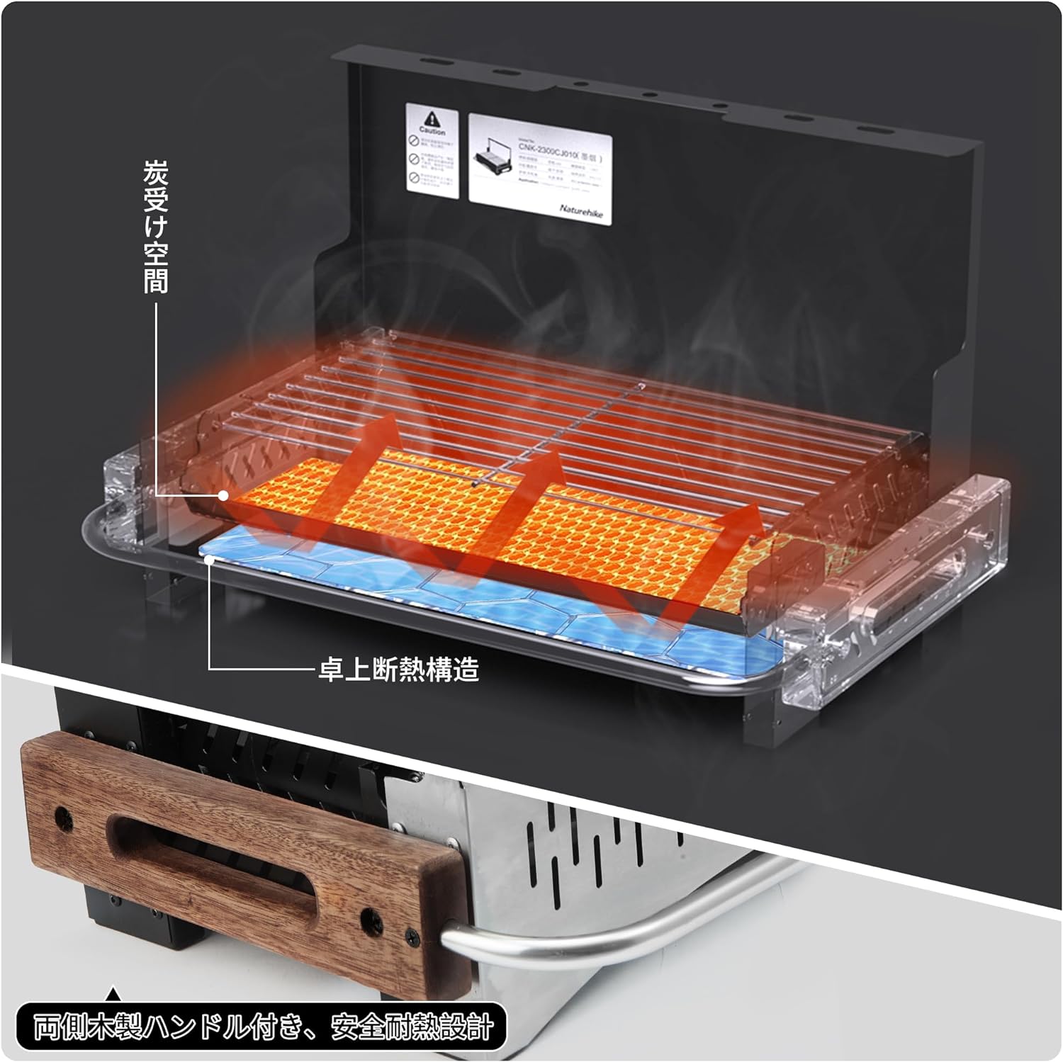 Naturehike バーベキュー コンロ 卓上 キャンプ テーブルトップグリル 2～4人用 焼き網付き