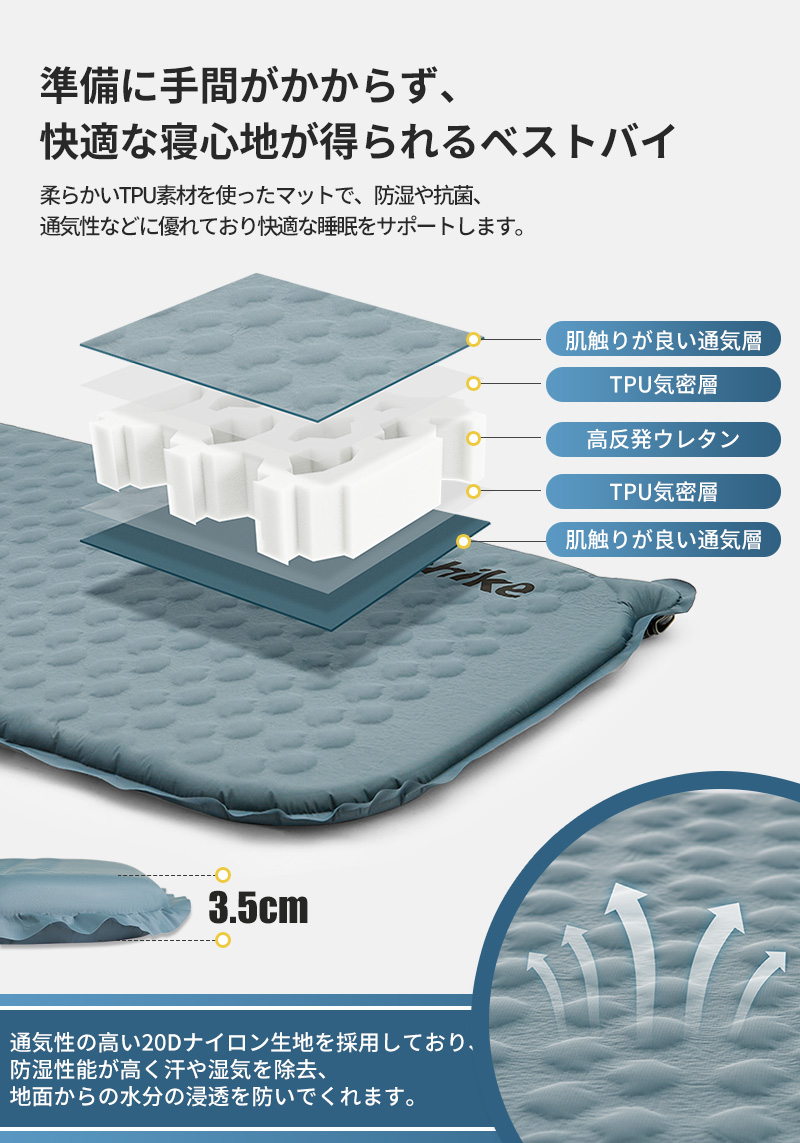 Naturehike インフレータブルマット エアーマット 自動膨張 3.5