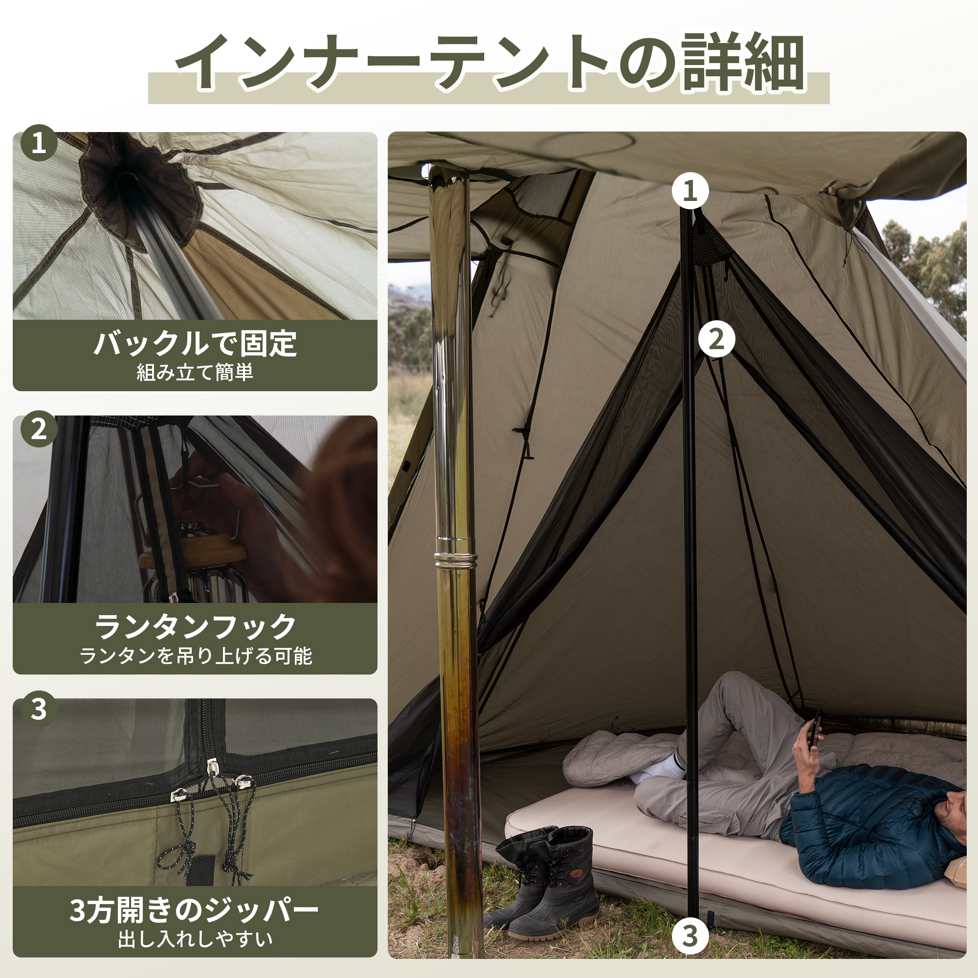 Naturehike Campfire 八角 ワンポールテント 2~4人用 焚き火可 難燃 煙突穴付き スカート 軽量 2.1m 簡単設営 コンパクト