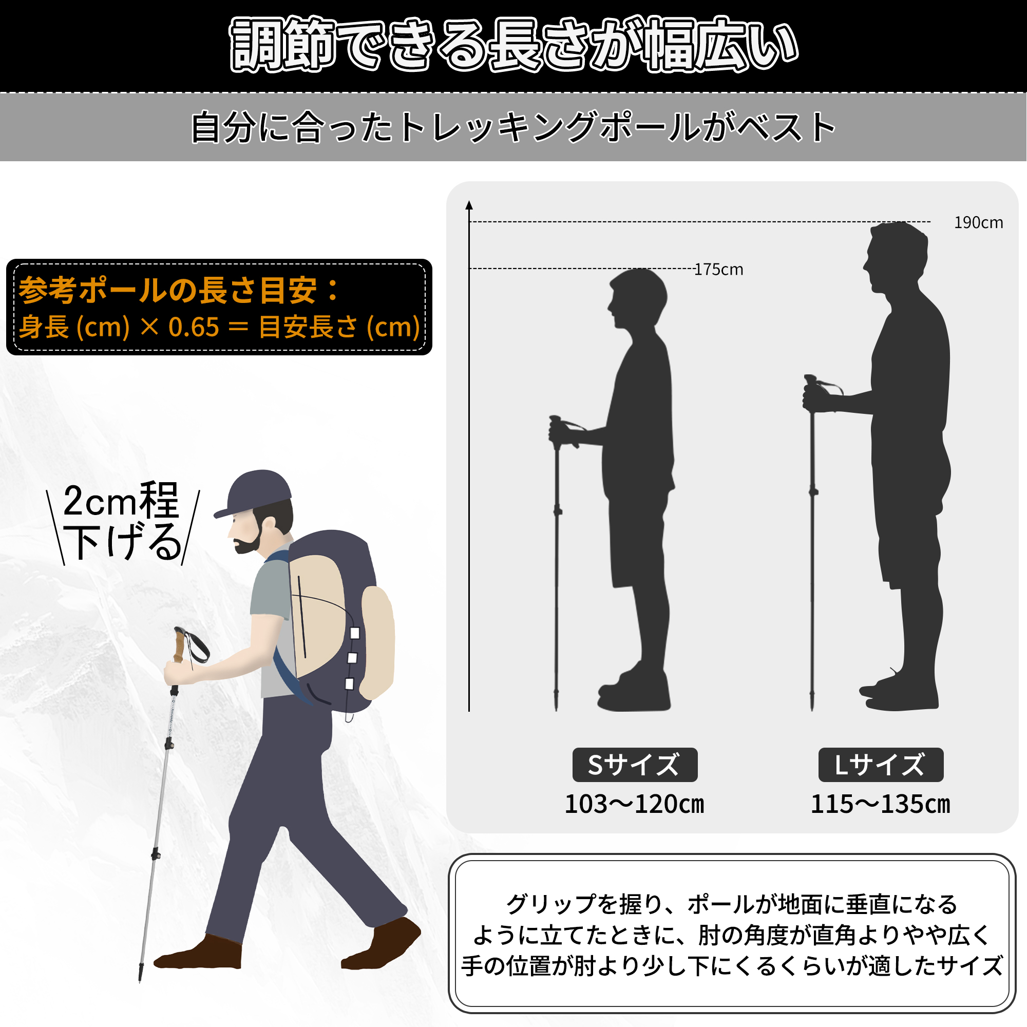 Naturehike 長風シリーズ トレッキングポール 折りたたみ式 2本