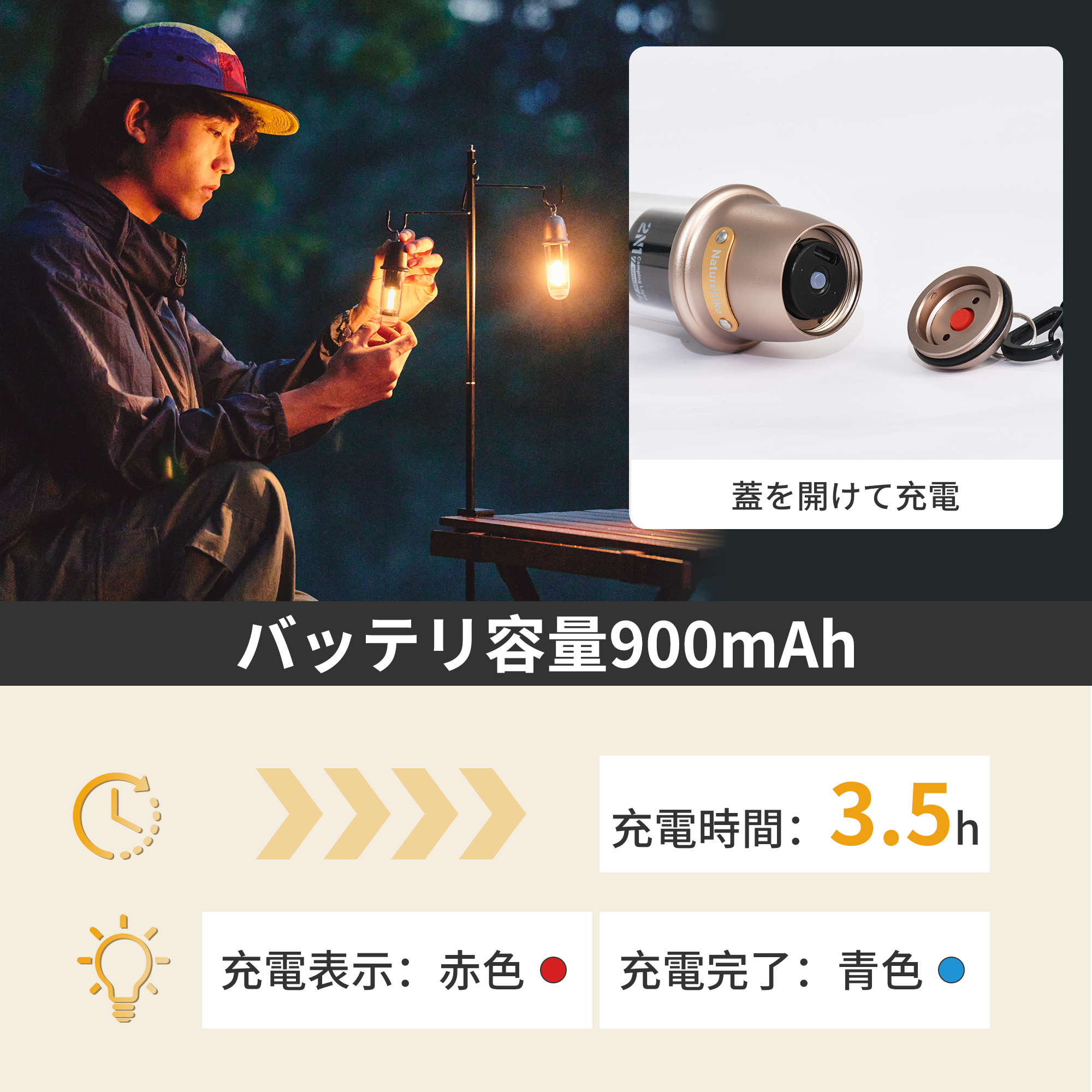 Naturehike キャンプランタン ハンディライト 懐中電灯 Type-C充電式 キャンプ用 キャンプランタン USB充電式