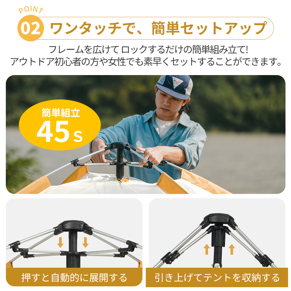 【新作予約販売】 Naturehike Ango ワンタッチテント アルミニウムポール 2～3人用 ‎UPF50+ パークテント キャンプ 設営簡単 uvカット