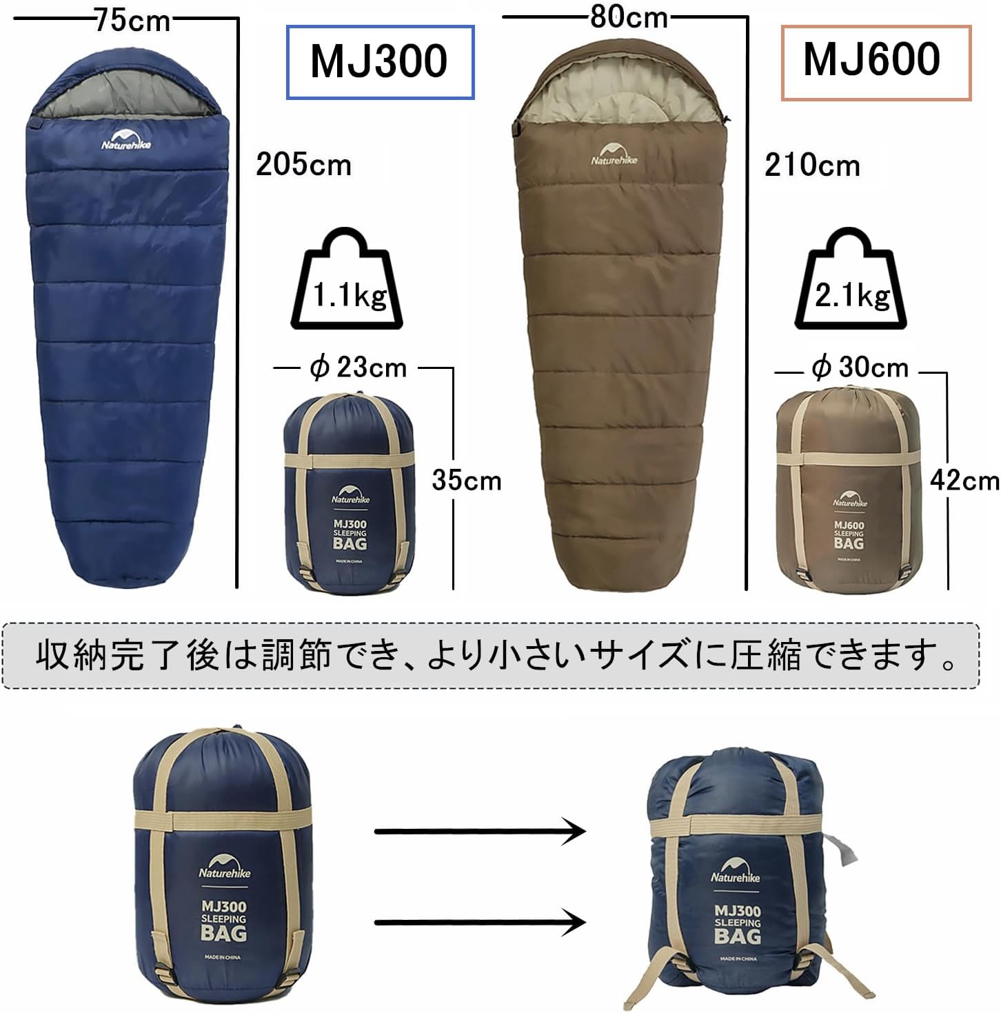 Naturehike 寝袋 マミー型 シュラフ 冬用 -5℃~4℃ オールシーズン スリーピングバッグ