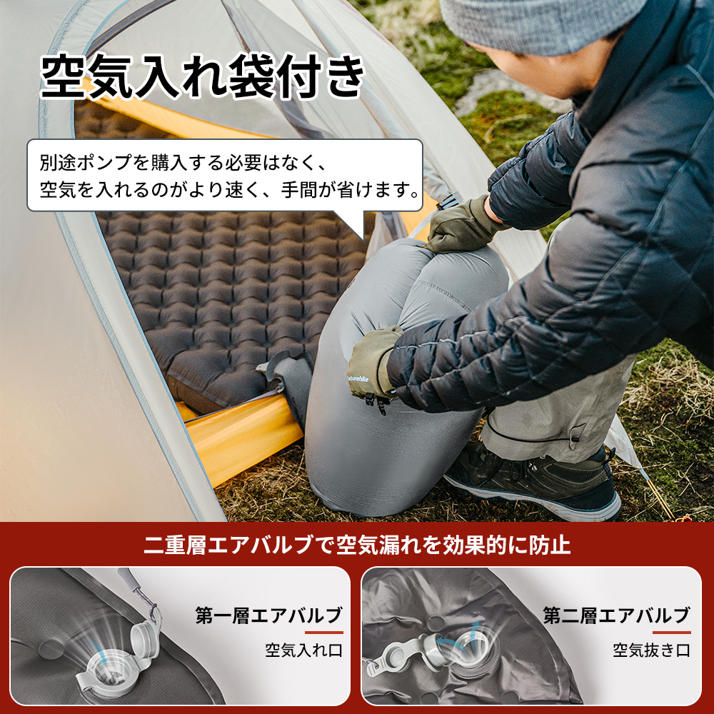 Naturehike R6.5 エアマット 高R値 超軽量 厚手10cm コンパクト 収納袋付き エアーマット サイドウォール アウトドア -25°C使用可能