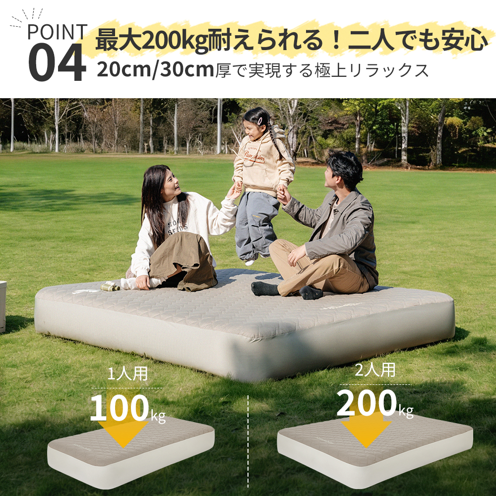 Naturehike YM エアーベッド 内蔵電動ポンプ 20cm/30cm エアーマット 1/2人用 サポート感 