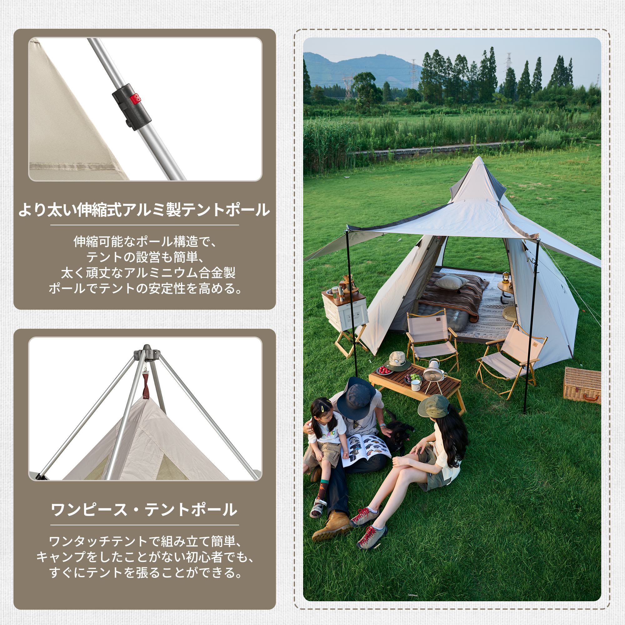 Naturehike ワンタッチ テント 2~4人用 広いスペース スカート付き 耐水圧2000㎜ 日焼けUPF50 +