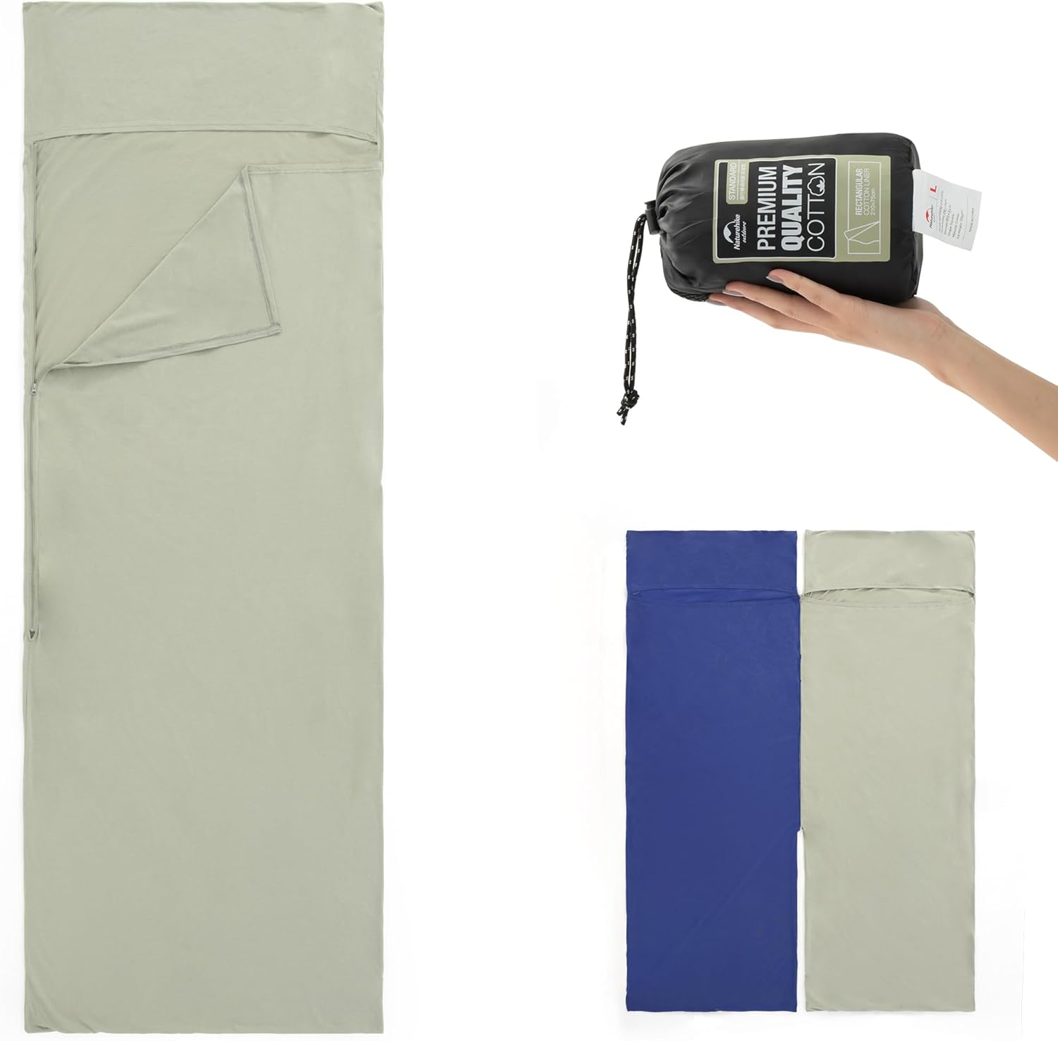 Naturehike インナーシーツ コットン100% 通気性 ワイド インナーシュラフ 柔らかい 肌触り良い 無刺激性 軽量 コンパクト 速乾 吸汗性トラベルシーツ シュラフライナー