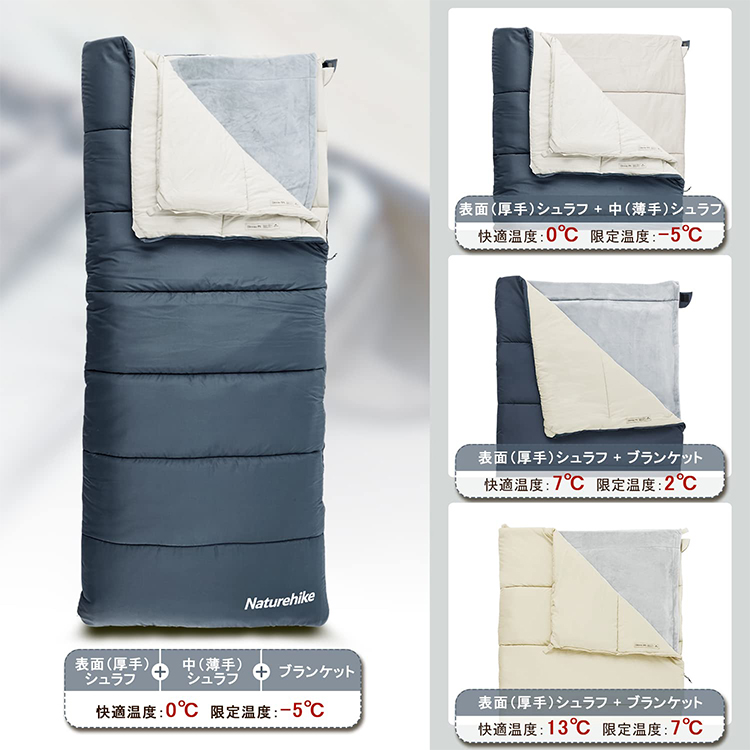 ネイチャーハイク封筒型シュラフ 快適温度-5～13℃ 分割しても使用可能-Naturehike
