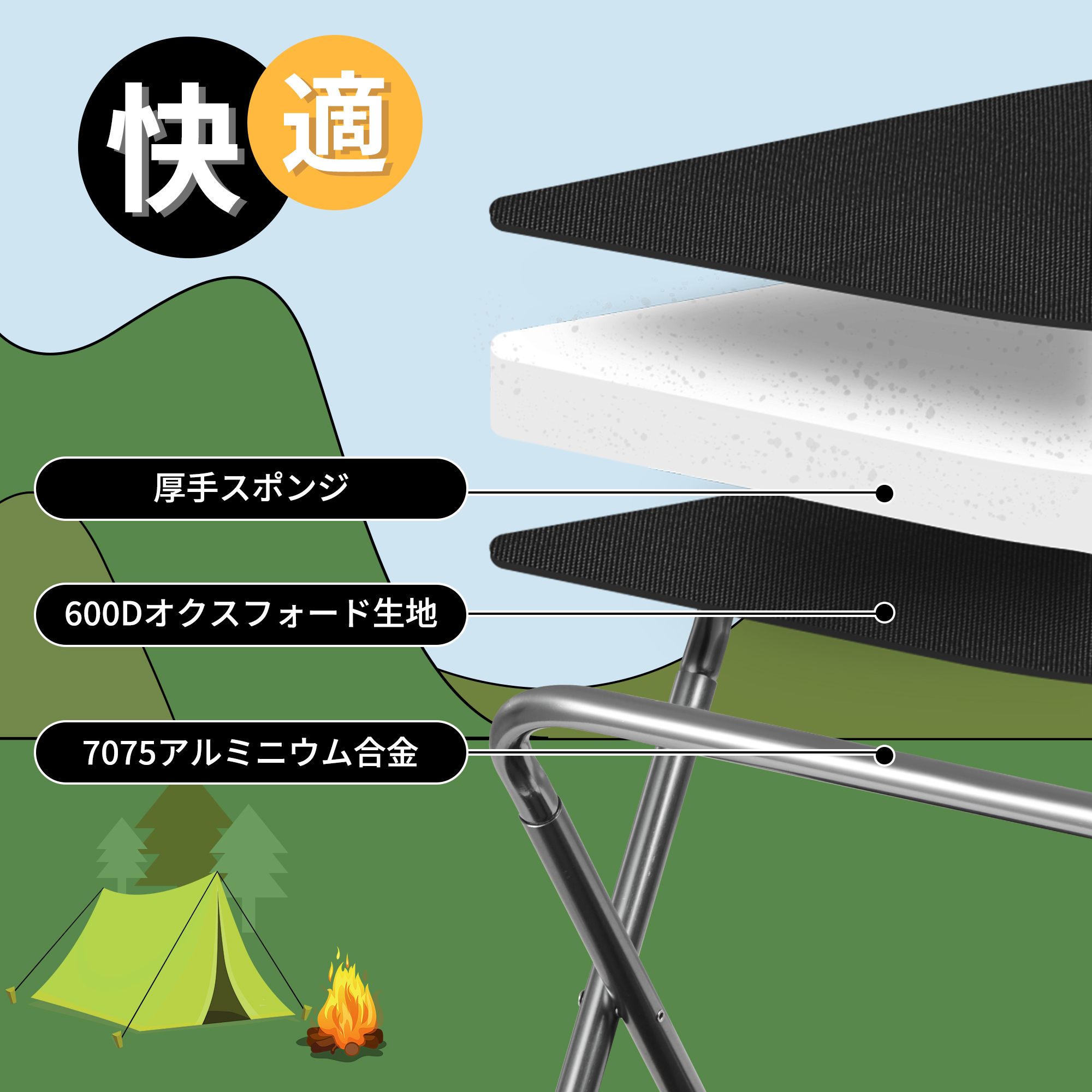 Naturehike XL01 折りたたみ椅子 アウトドアチェア 超軽量 耐荷重75kg キャンプ椅子 コンパクト イス 収納バッグ付
