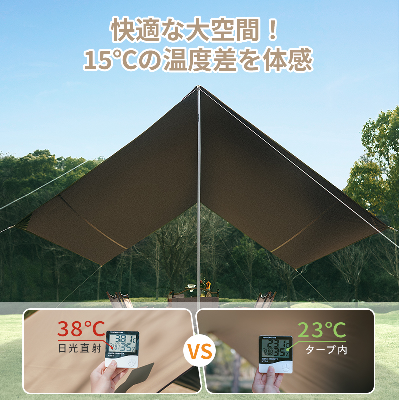 【新作予約販売】Naturehike CloudSkies Lite タープ ブラックコーティング 防水  日除けシェード 内外温度差15℃ 日除け 12~18人用 UVカット ポール付き