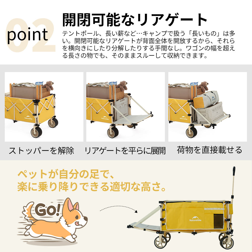 新作商品Naturehike 軽量折りたたみ キャリーワゴン 大容量 185+90L