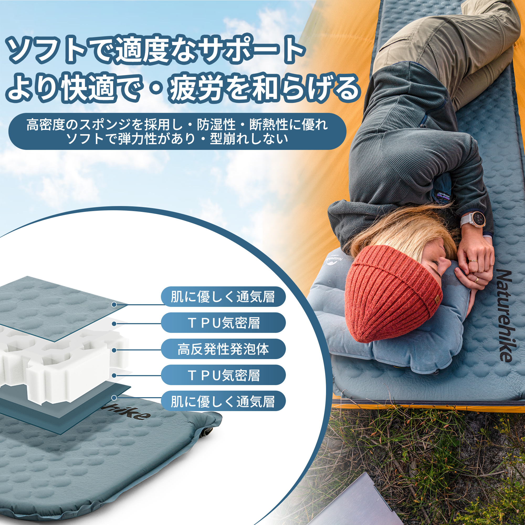 新作 予約販売】Naturehike インフレータブルマット エアーマット 自動膨張 3.5cm アウトドア 超軽量 コンパクト キャンプ