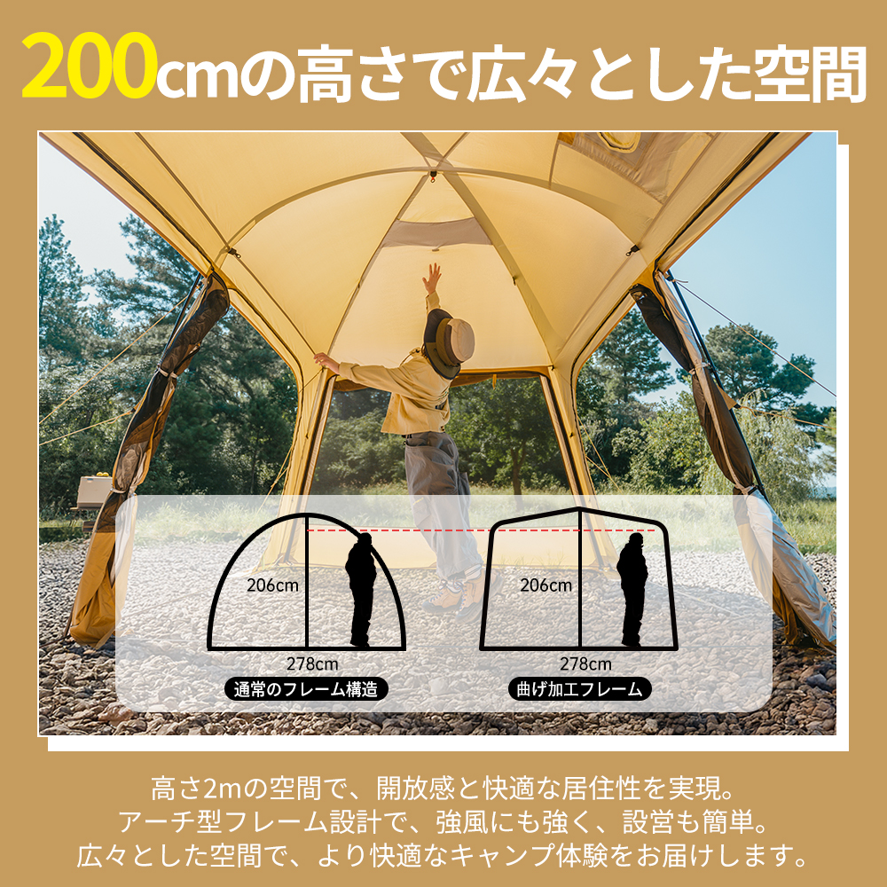 【新作商品】Naturehike Dune10.9 Pro ドームテント 2～3人用 UPF50+ ツールーム 煙突穴付き 自立式 二重層 設営簡単 高さ200cm 2ルーム