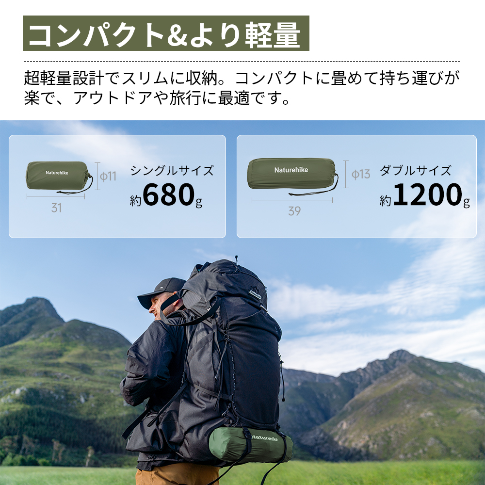 Naturehike FC01 キャンプ マット 足踏み式 エアマット コンパクト 枕付き 6.5cm 厚 断熱 