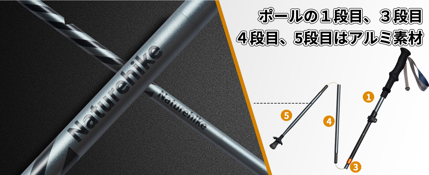 Naturehike 長風シリーズ トレッキングポール 折りたたみ式 2本