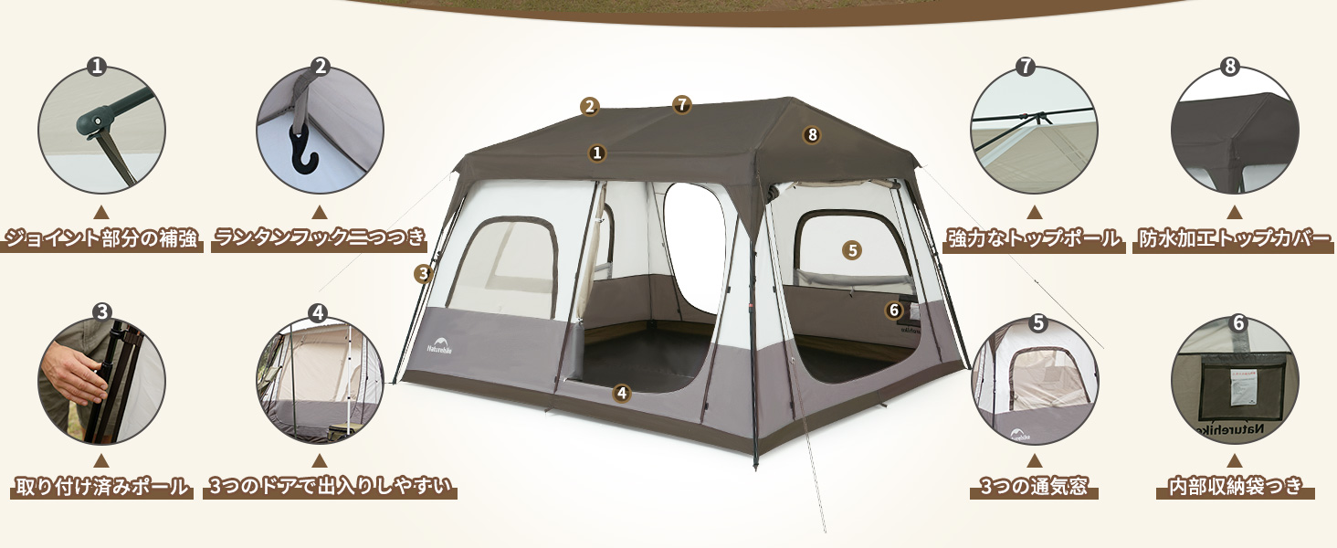 Naturehike Cape8.3 ワンタッチ テント 2~6人用 パークテント Naturehike Cape8.3 ワンタッチ テント 2~6人用 パークテント