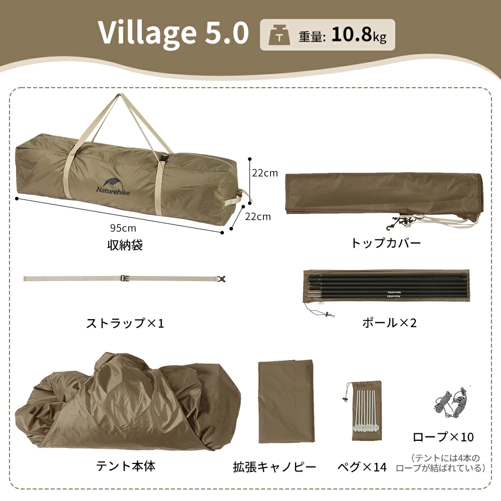 Naturehike Village5.0 第二世代 ワンタッチ テント 2~4人用 UVカットロッジ型 拡張キャノピー キャンプ  断熱