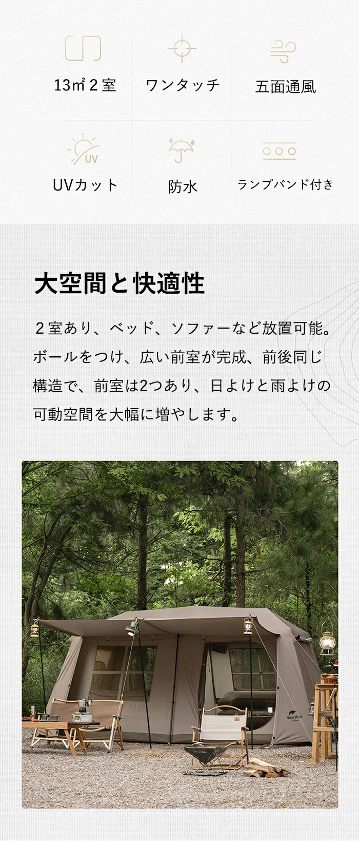 Naturehike Village13 ワンタッチ テント 3-6人用 UVカード 13㎡ 広い 