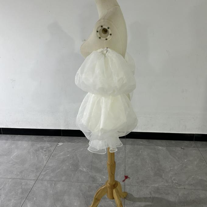 実例写真！パフスリーブ 姫袖 オーガンジー クレープ生地 可愛い オフホワイト 色直し 花嫁