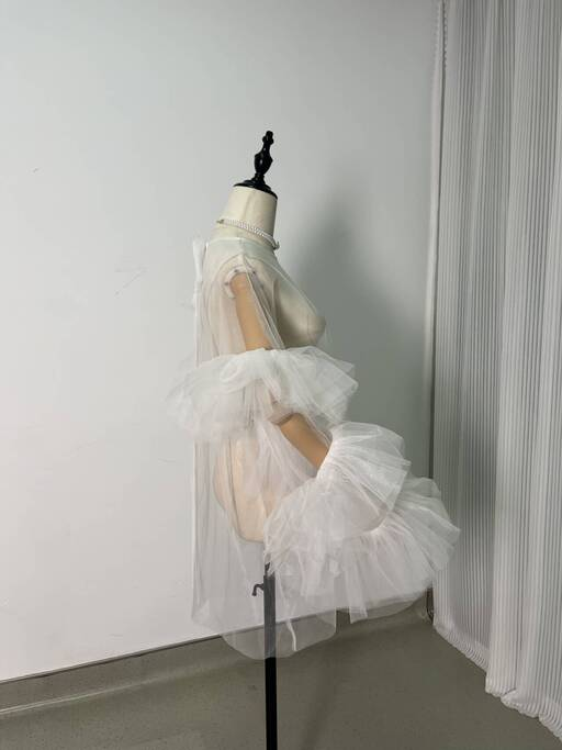 実例写真！2ways トップス+キャミソール 可愛い 前撮り ソフトチュール クレープ生地 ふわふわ 披露宴 前撮り