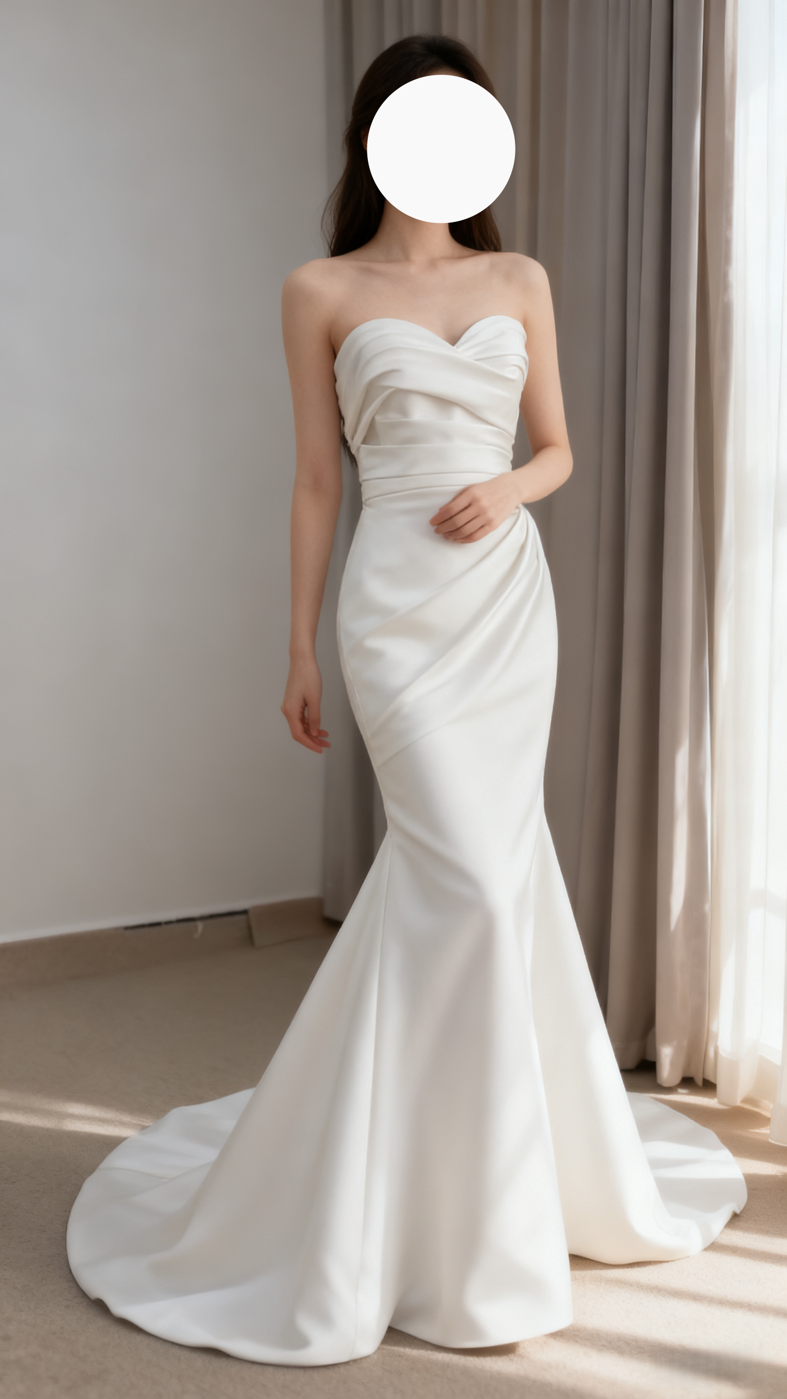 ウェディングドレス ベアトップ マーメイドライン ハンドドレープ ミニトレーン 二次会