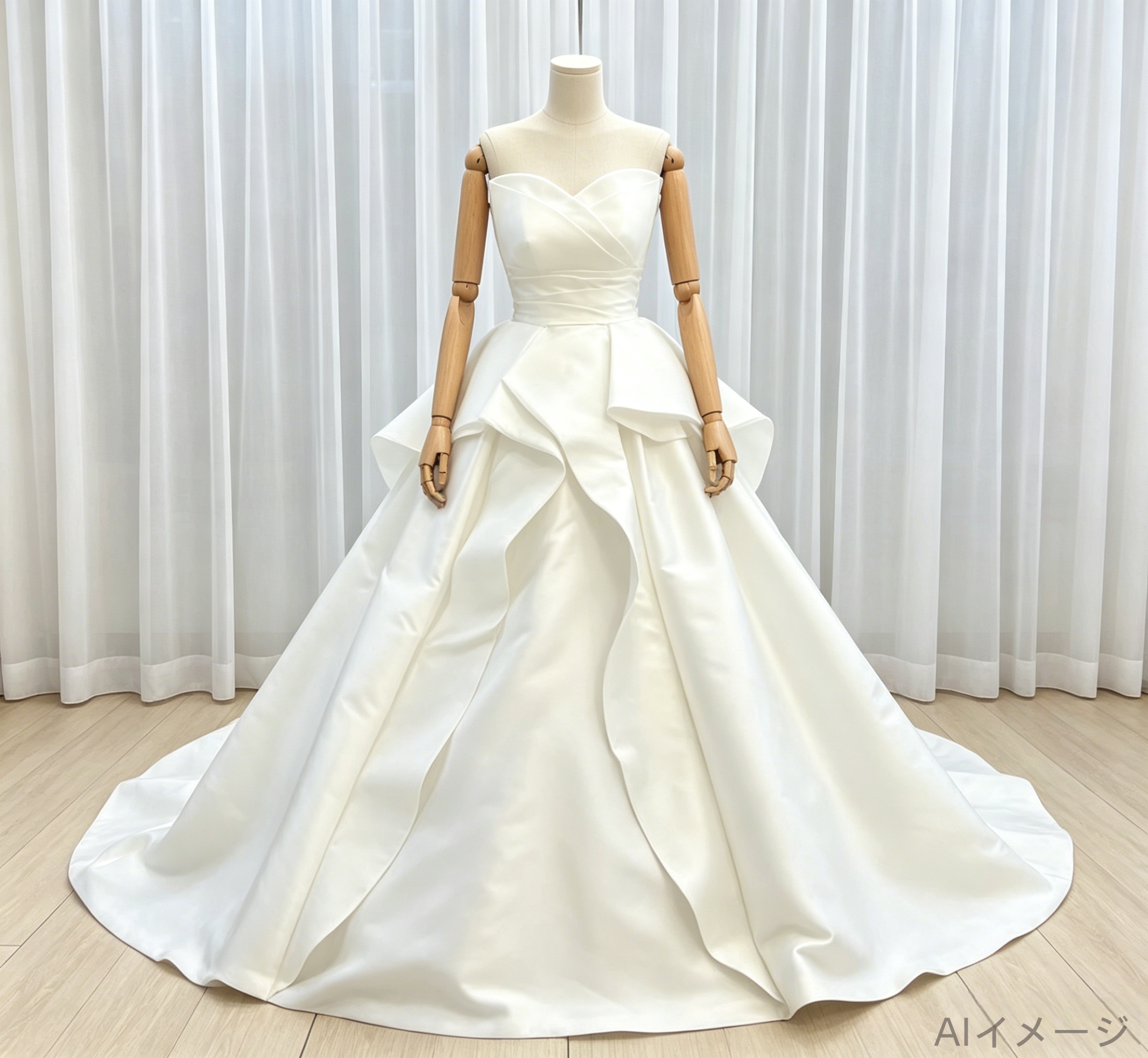 ウエディングドレス ベアトップ ロイヤルサテン ラッフルフリル プリンセスライン 大人っぽい 結婚式