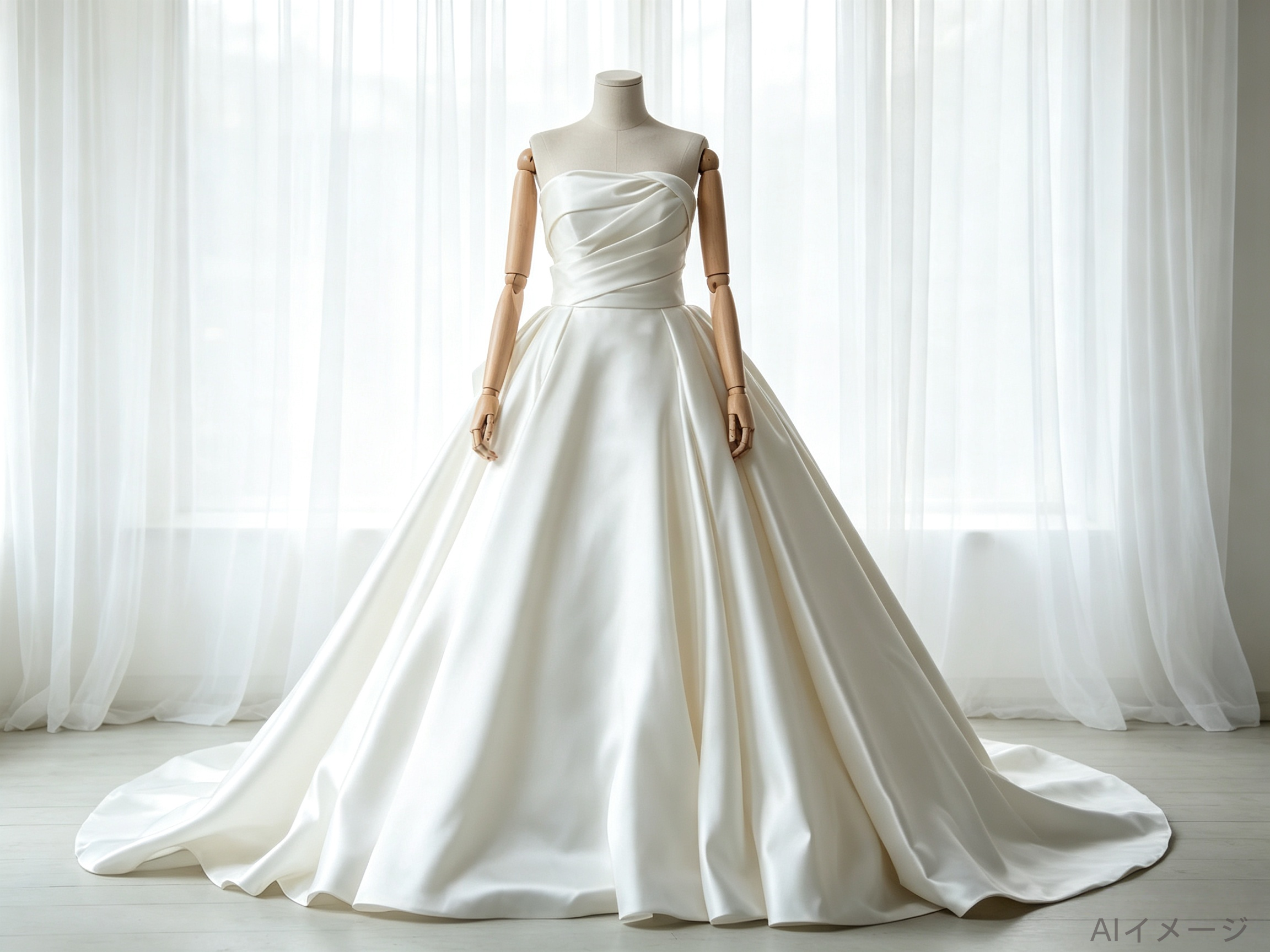 ウエディングドレス ベアトップ ふっくら柔らかなバックリボン ラッフルフリル エレガント 結婚式