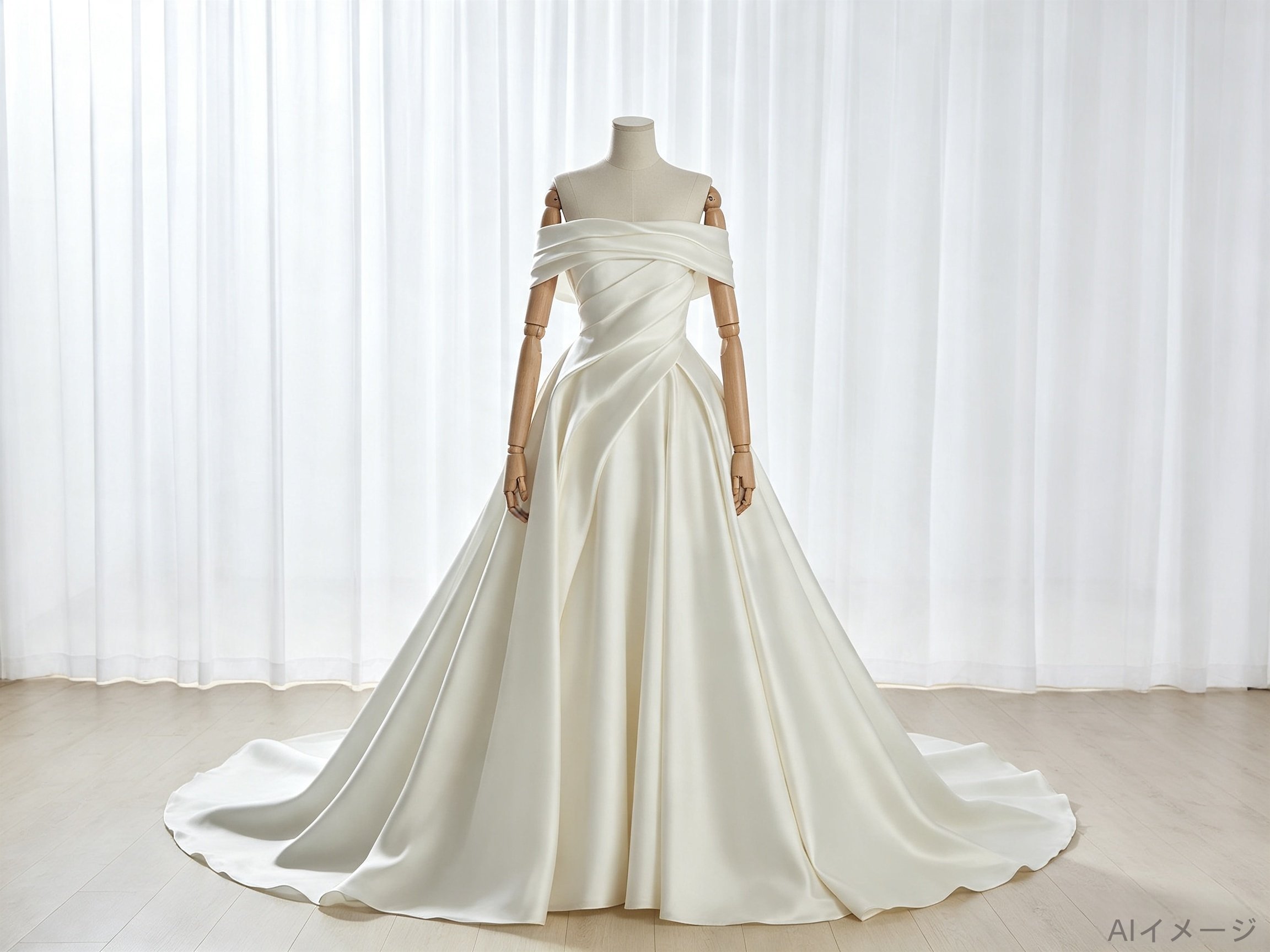 ウェディングドレス オフショルダー ハンドドレープ ロイヤルサテン 優雅なシルエット 結婚式