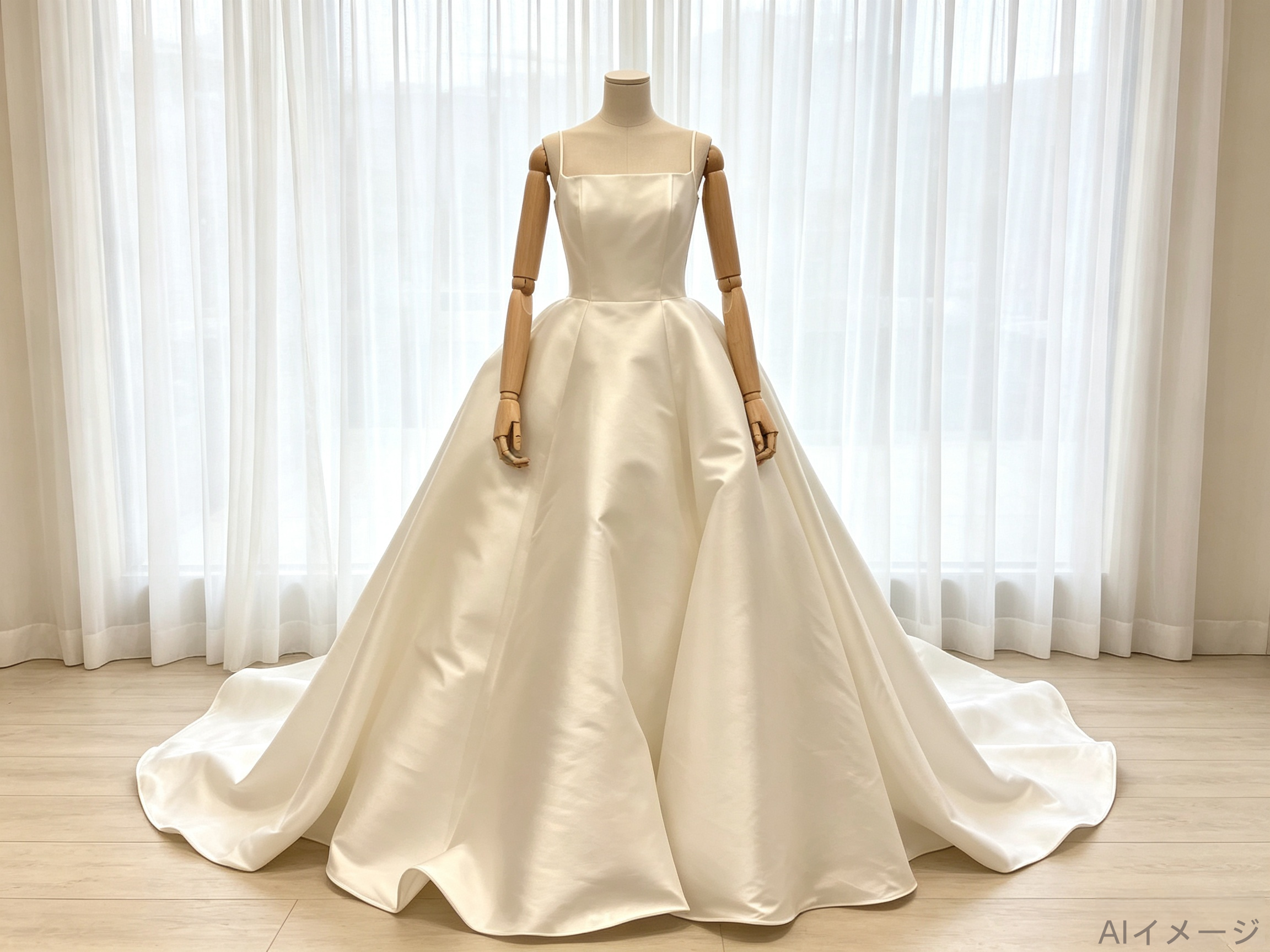 高品質！ウェディングドレス キャミソール ロイヤルサテン フレアスカート 大人っぽい 結婚式