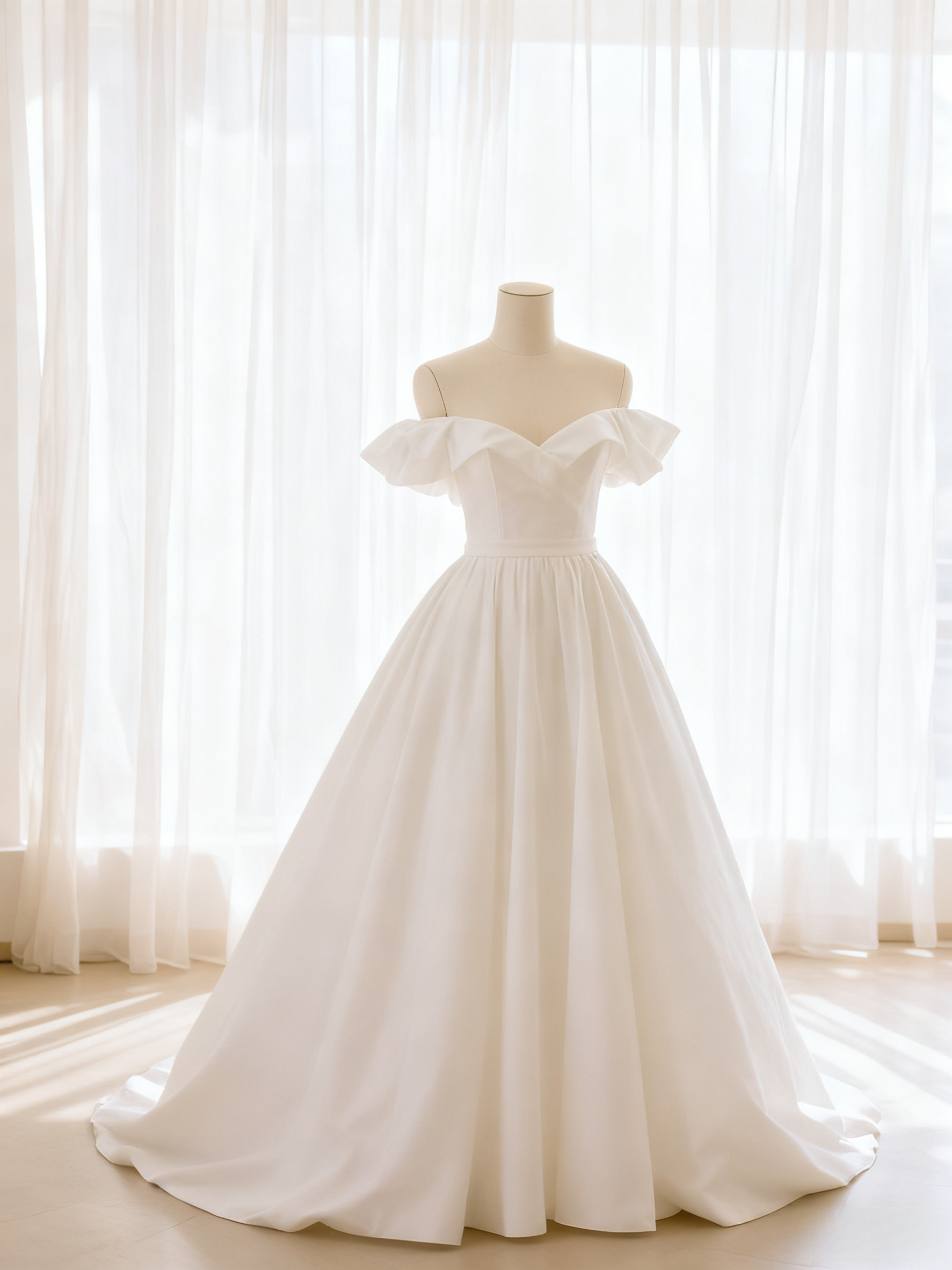 エレガント ウエディングドレス オフショルダー Aライン ワンピース 結婚式 二次会